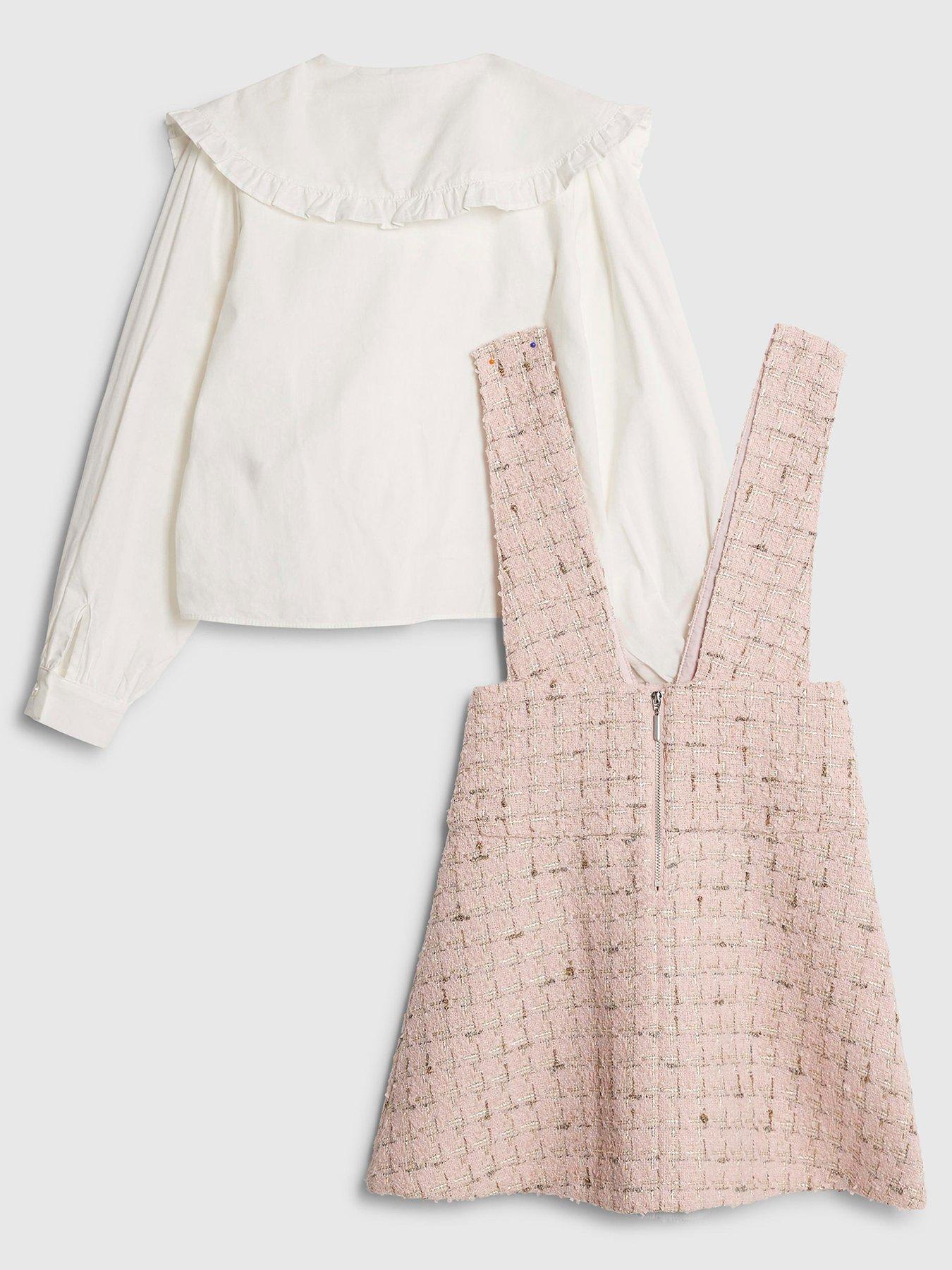 back image of river-island-older-girls-boucle-pinafore-shirt-dress-pink
