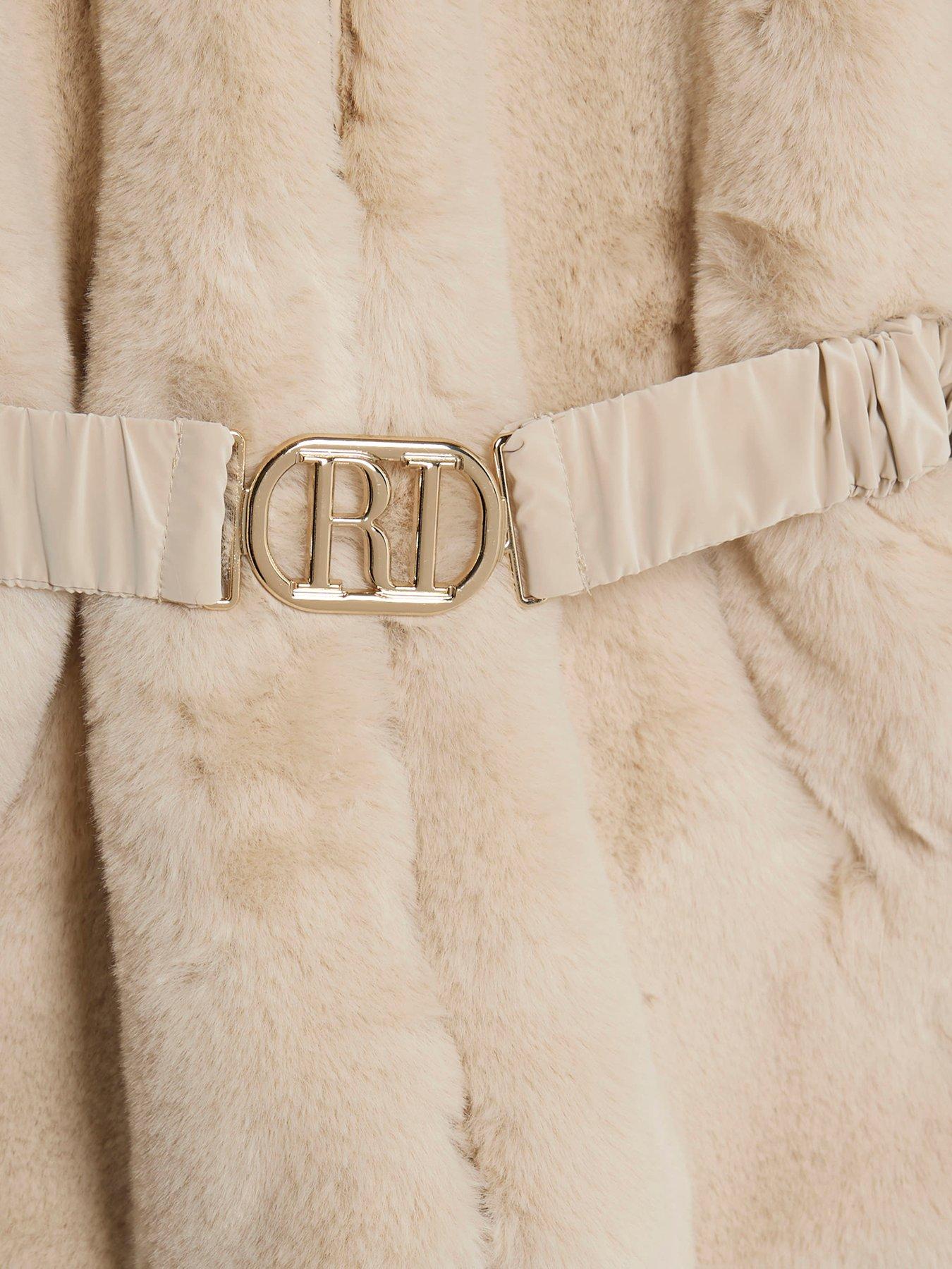  image of river-island-older-girls-belted-faux-fur-padded-coat-cream