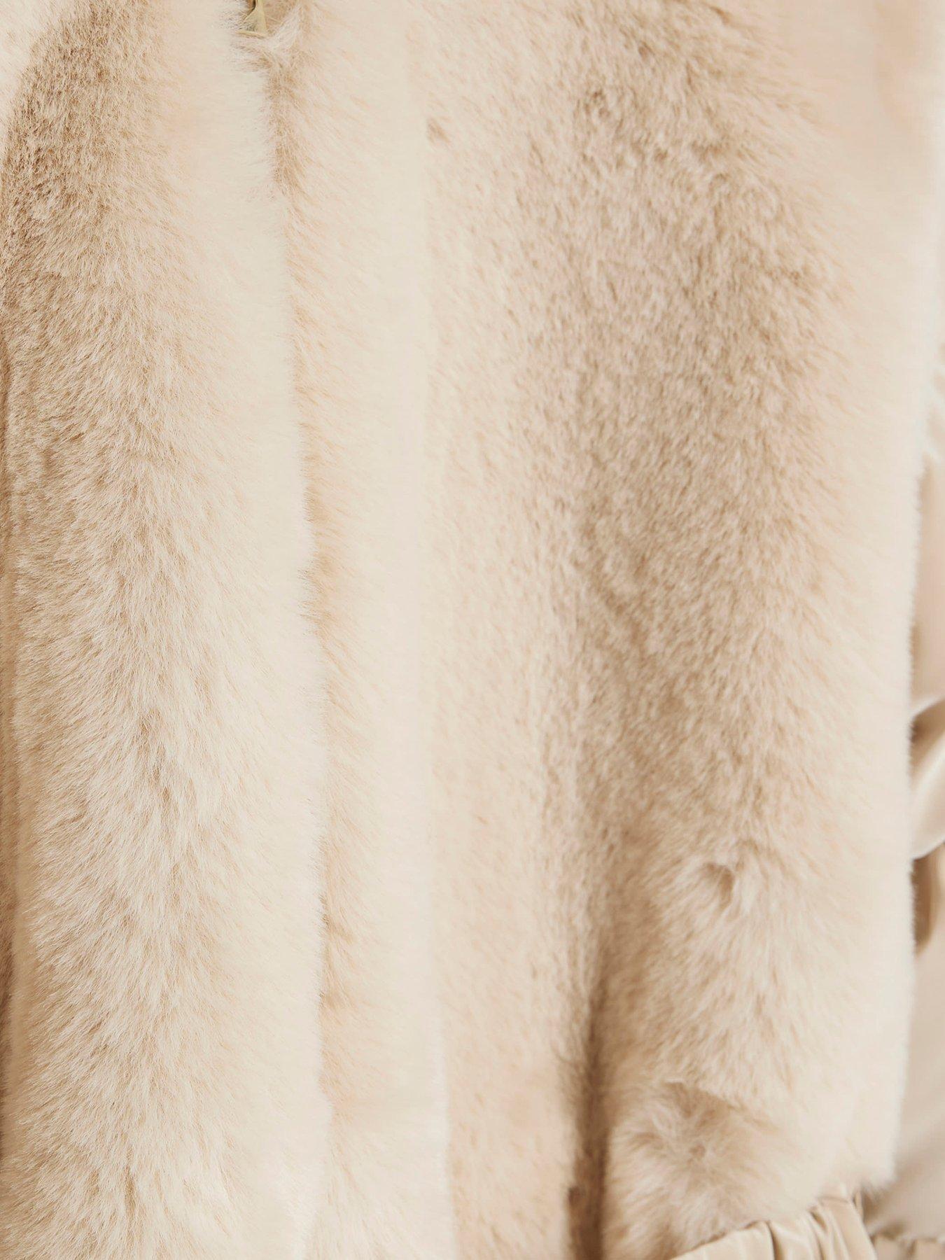  image of river-island-older-girls-belted-faux-fur-padded-coat-cream