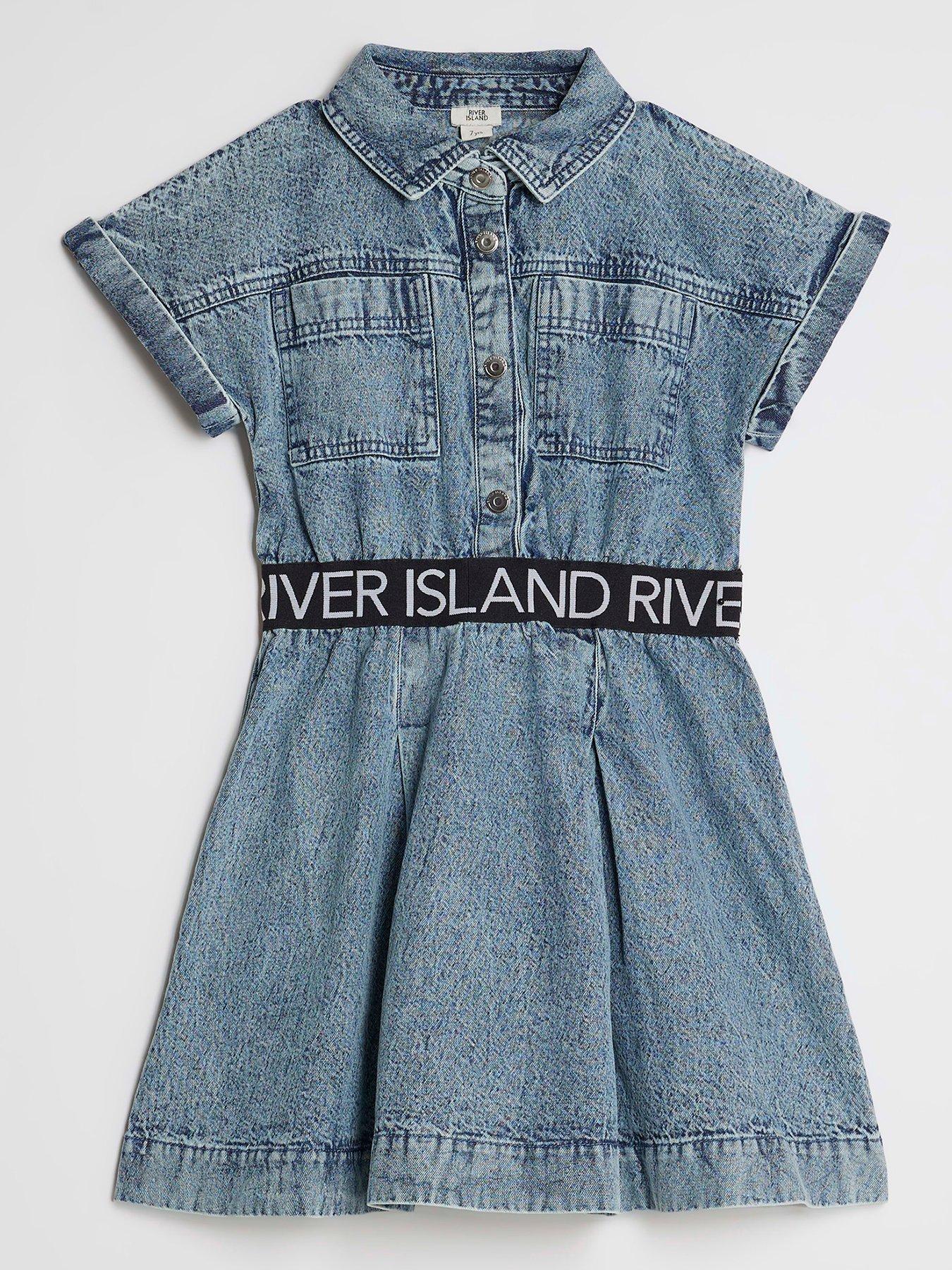 River Island Older Girls Twill Waistband Dress - Blue