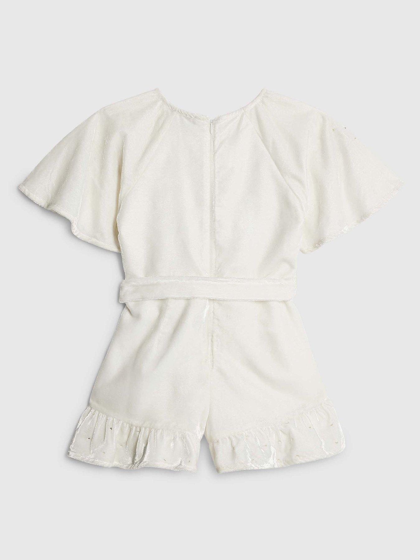  image of river-island-older-girls-velvet-bow-embellished-playsuit-cream