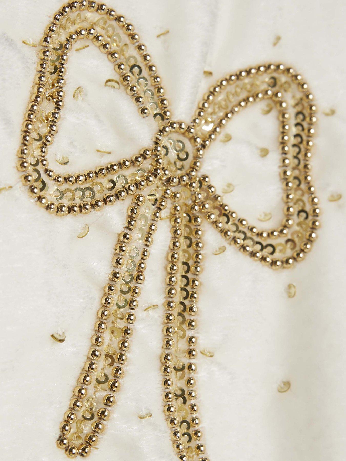  image of river-island-older-girls-velvet-bow-embellished-playsuit-cream