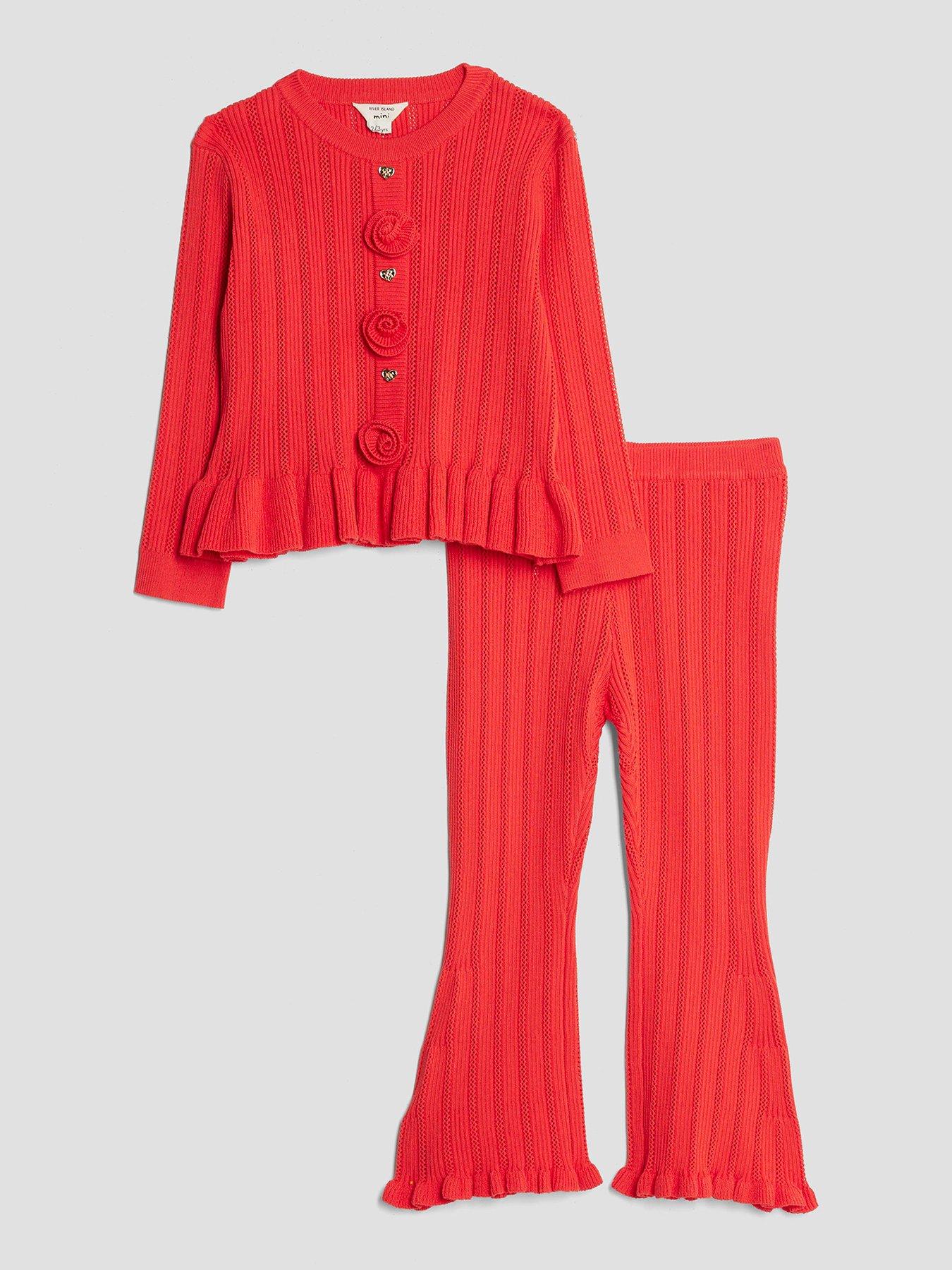 River Island Mini Girls Rose Cardigan Set - Red