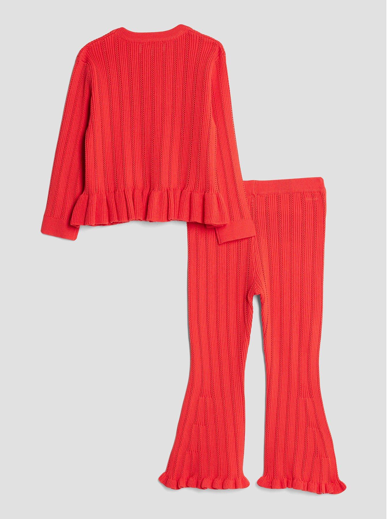 back image of river-island-mini-girls-rose-cardigan-set-red