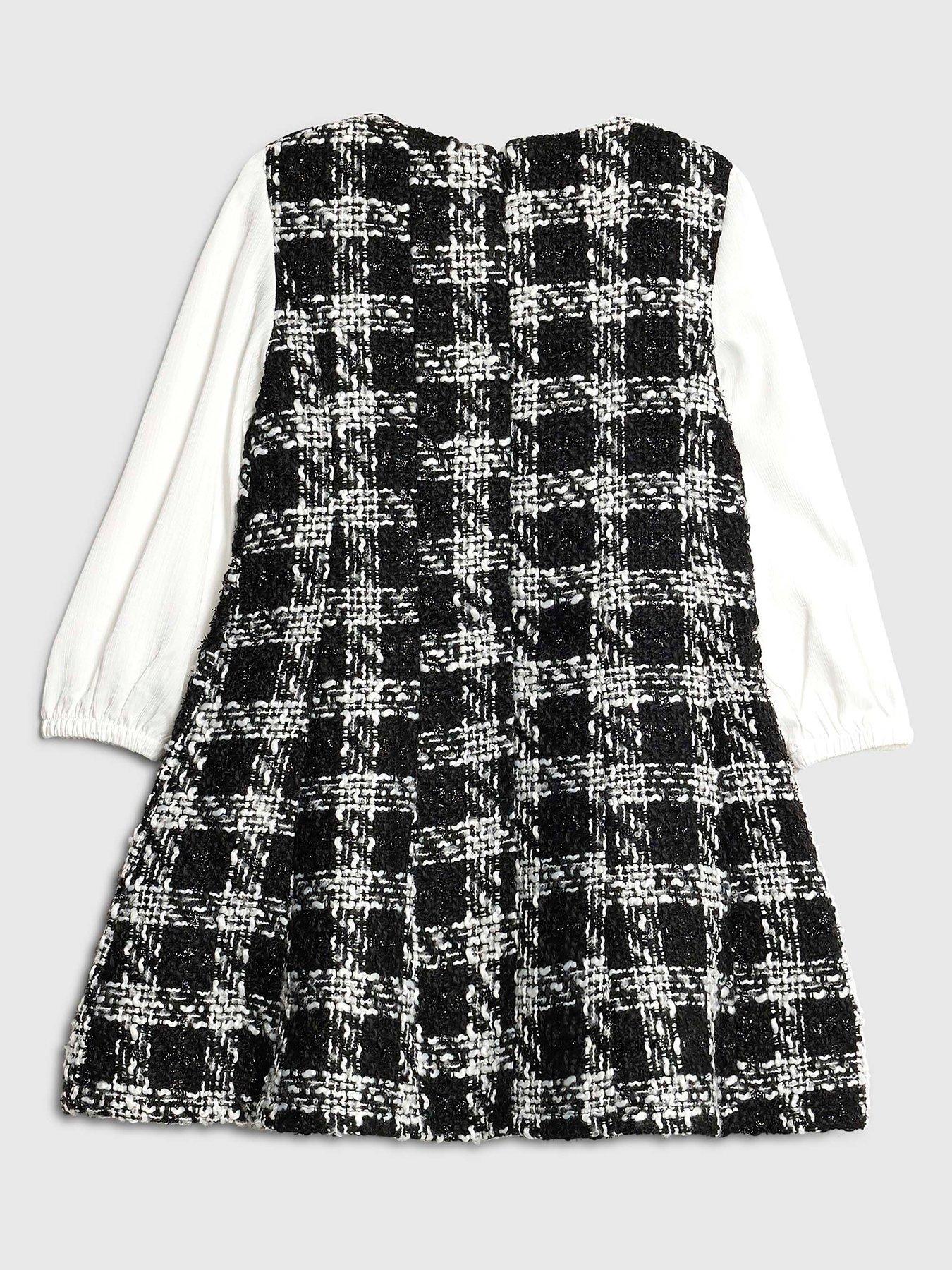  image of river-island-mini-girls-velvet-bow-boucle-dress-black