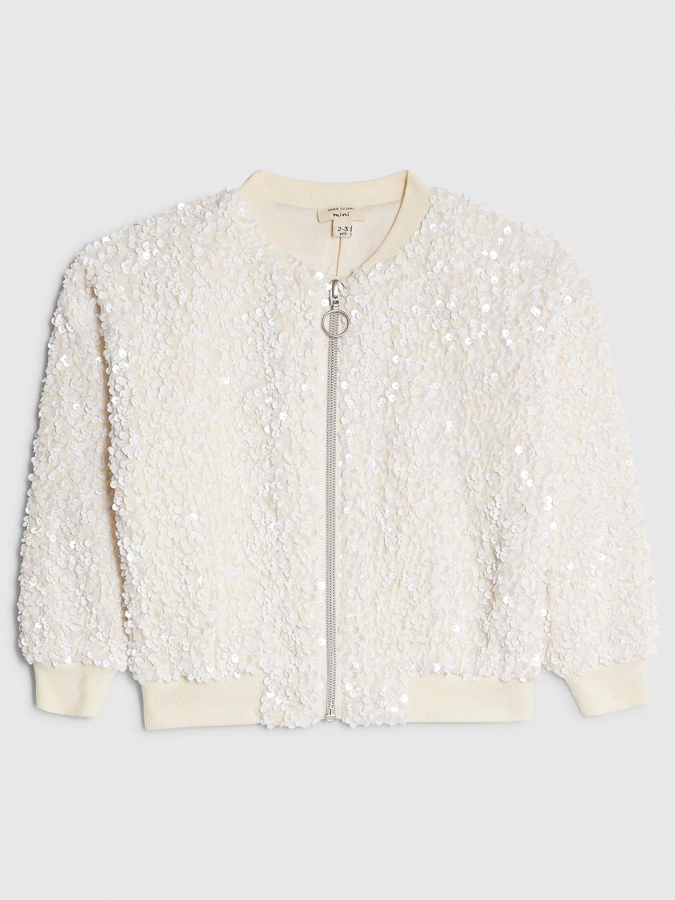  image of river-island-mini-girls-sequin-bomber-jacket-white