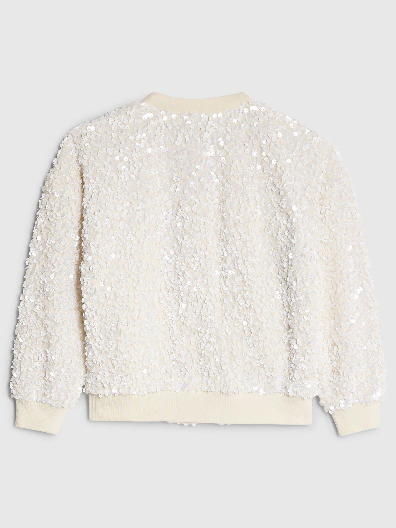  image of river-island-mini-girls-sequin-bomber-jacket-white