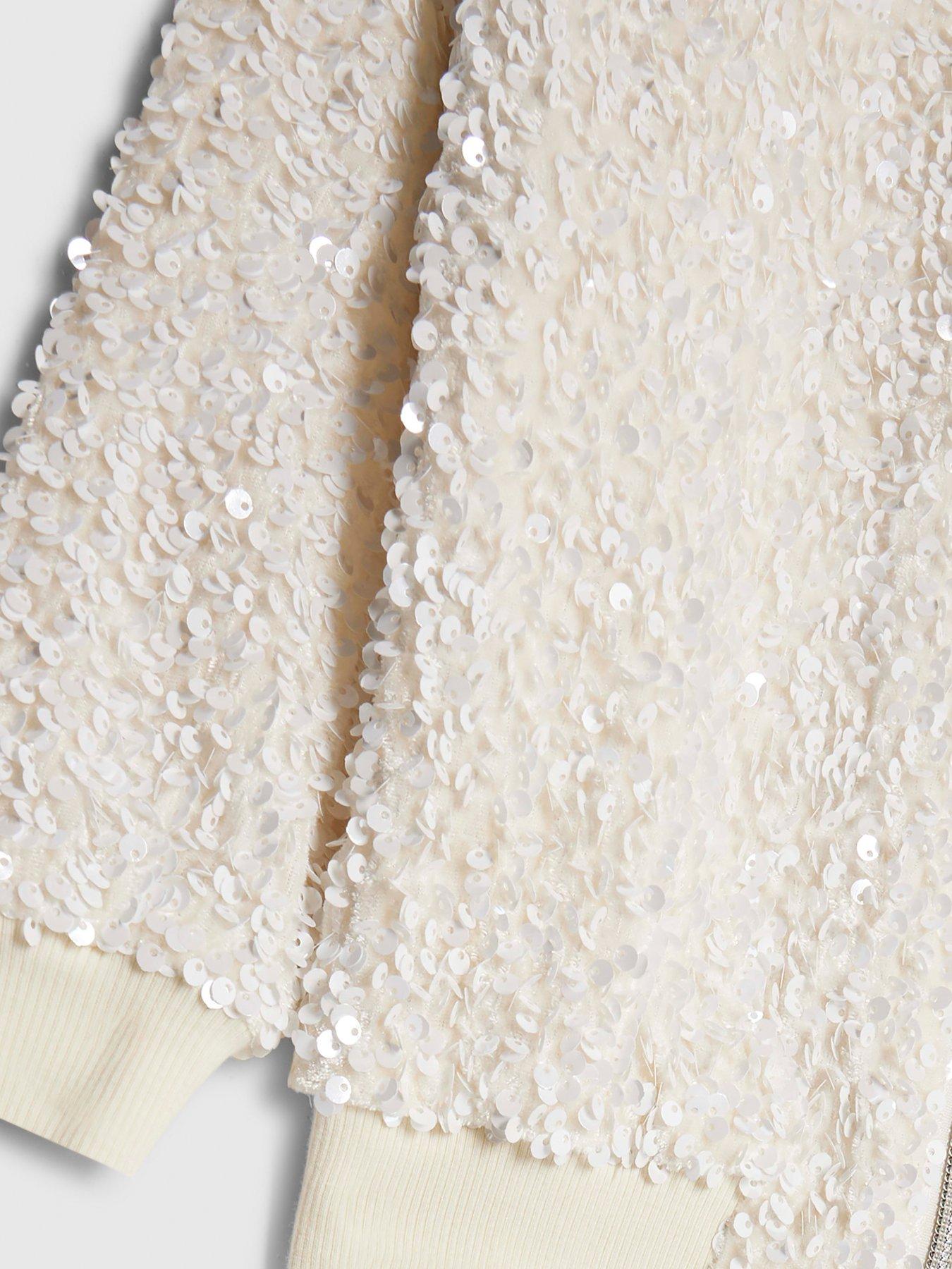  image of river-island-mini-girls-sequin-bomber-jacket-white