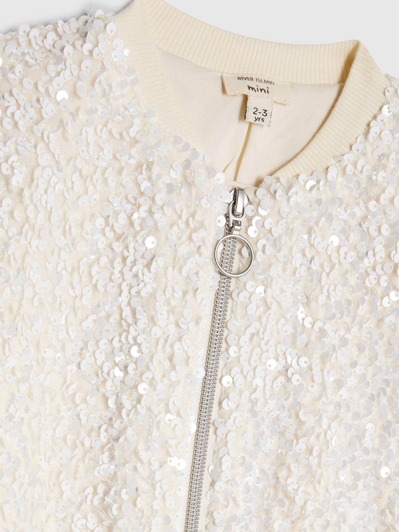  image of river-island-mini-girls-sequin-bomber-jacket-white
