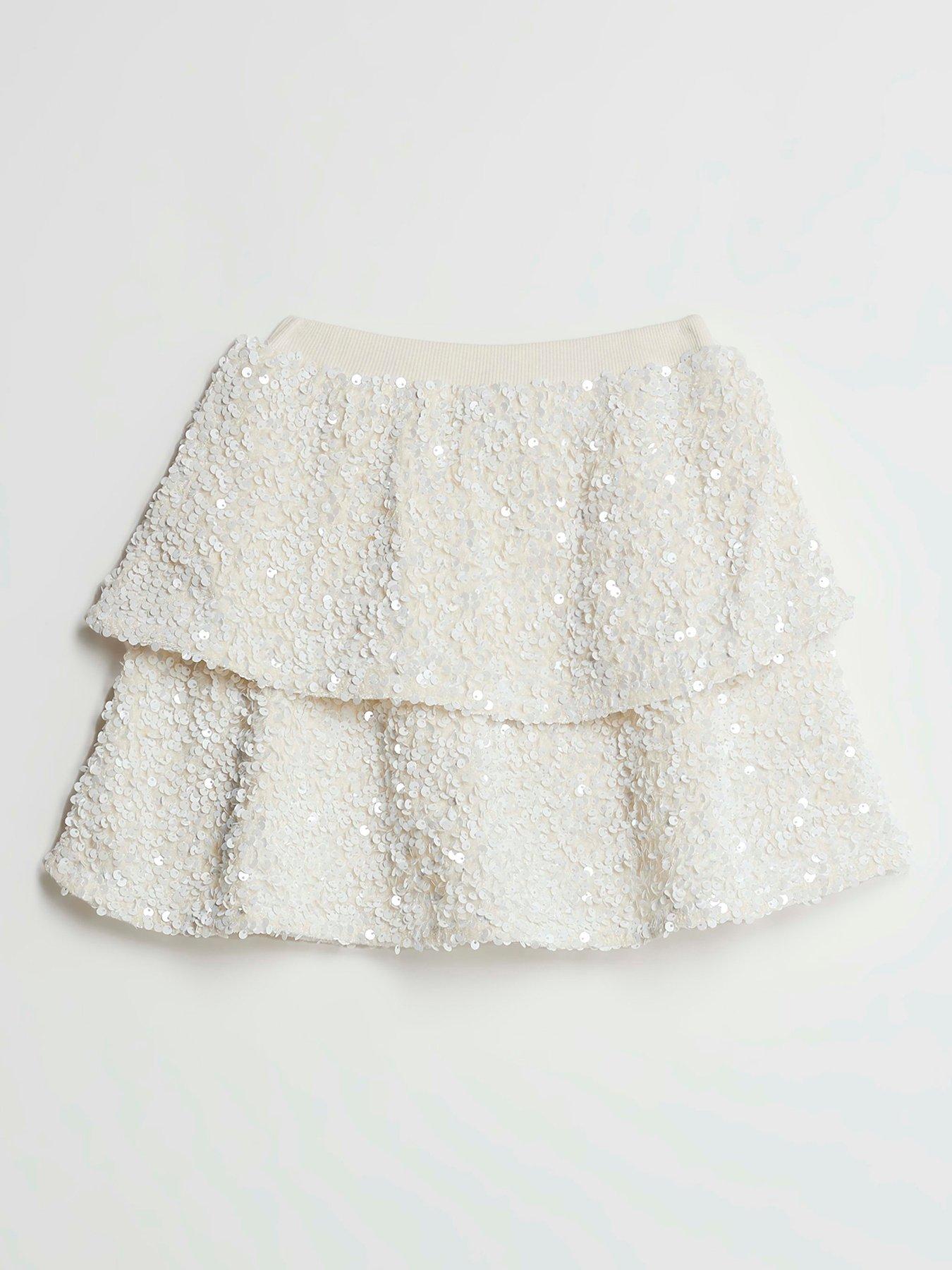  image of river-island-mini-girls-sequin-frill-skirt-white