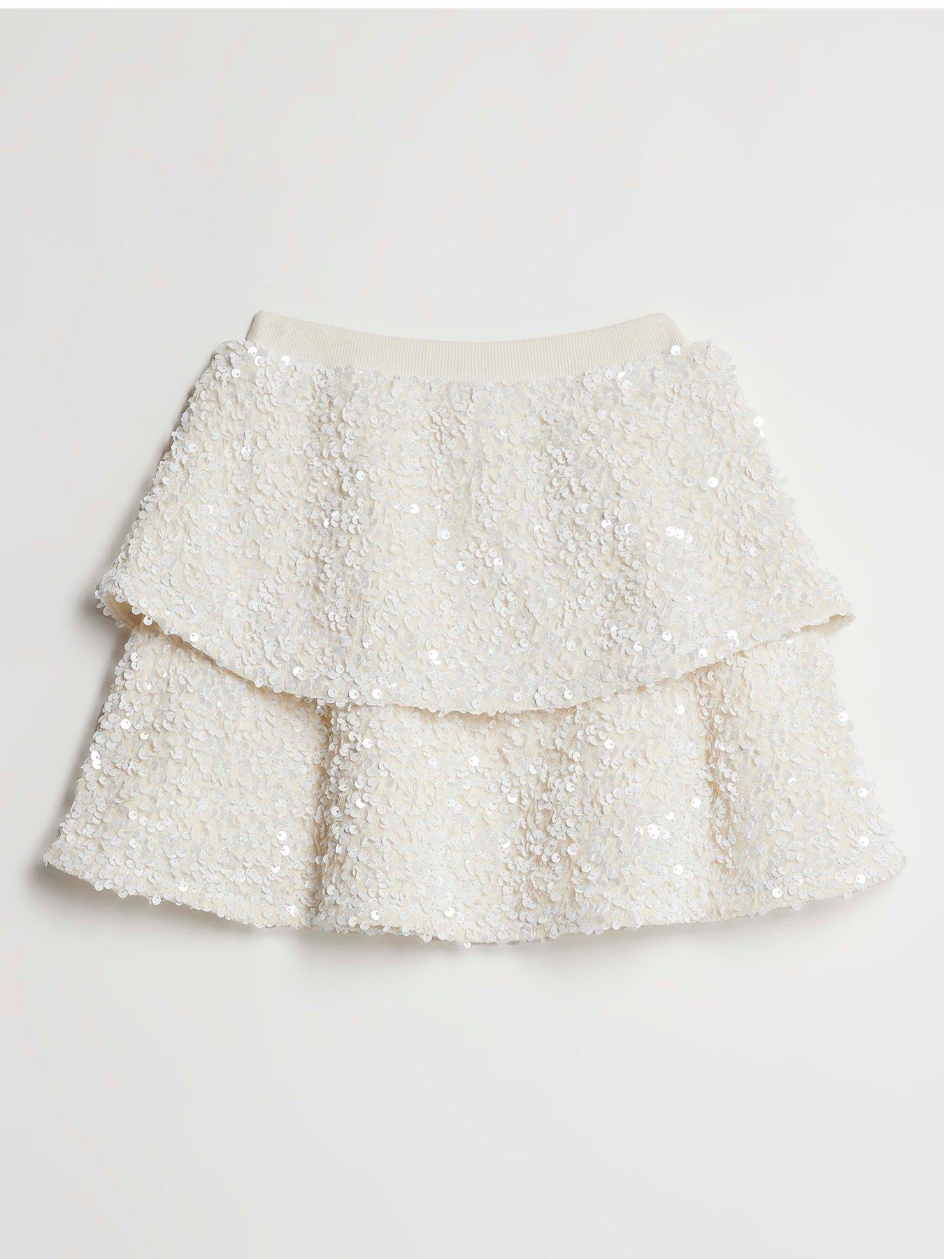 back image of river-island-mini-girls-sequin-frill-skirt-white