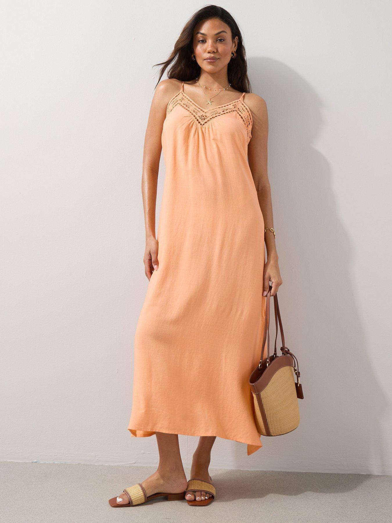 Image 1 of 7 of The Very Collection Crochet Hem Maxi Dress - Orange