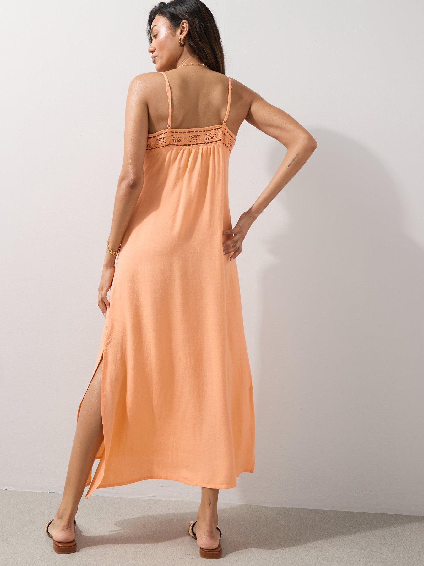 Image 2 of 7 of The Very Collection Crochet Hem Maxi Dress - Orange