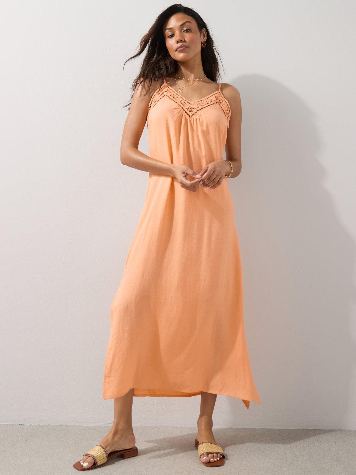 Image 3 of 7 of The Very Collection Crochet Hem Maxi Dress - Orange