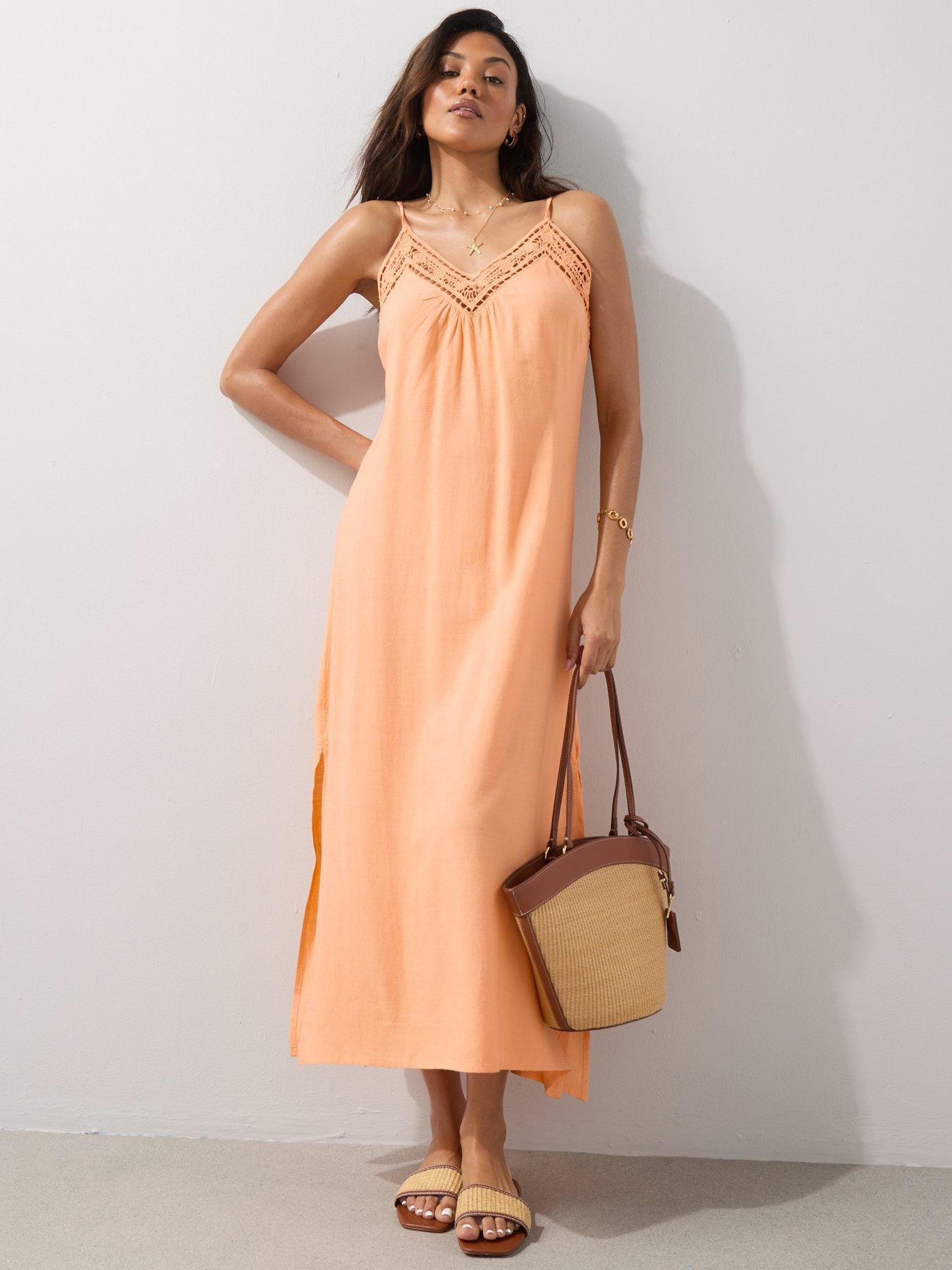 Image 5 of 7 of The Very Collection Crochet Hem Maxi Dress - Orange