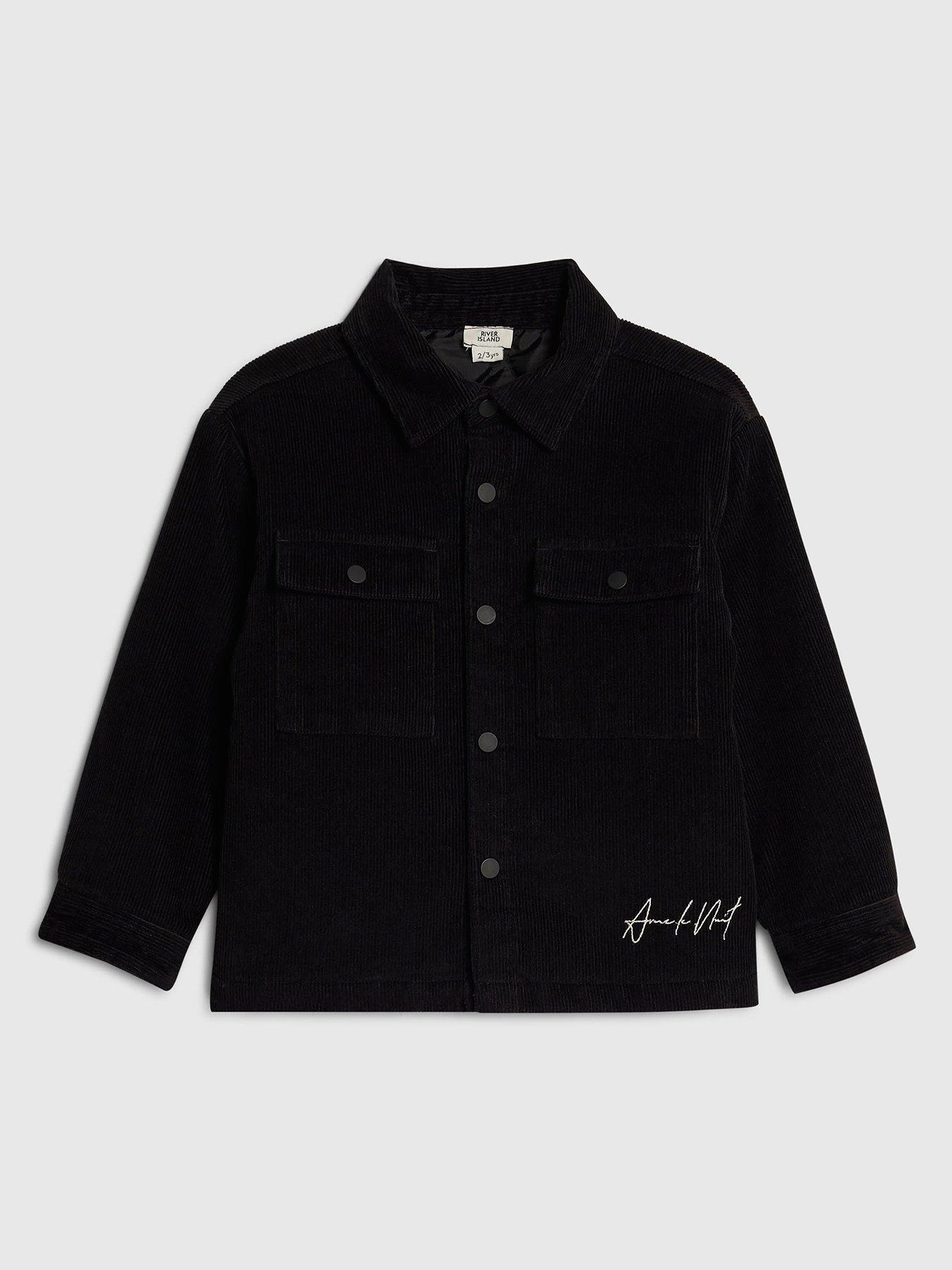  image of river-island-mini-boys-corduroy-lined-back-print-shacket-black