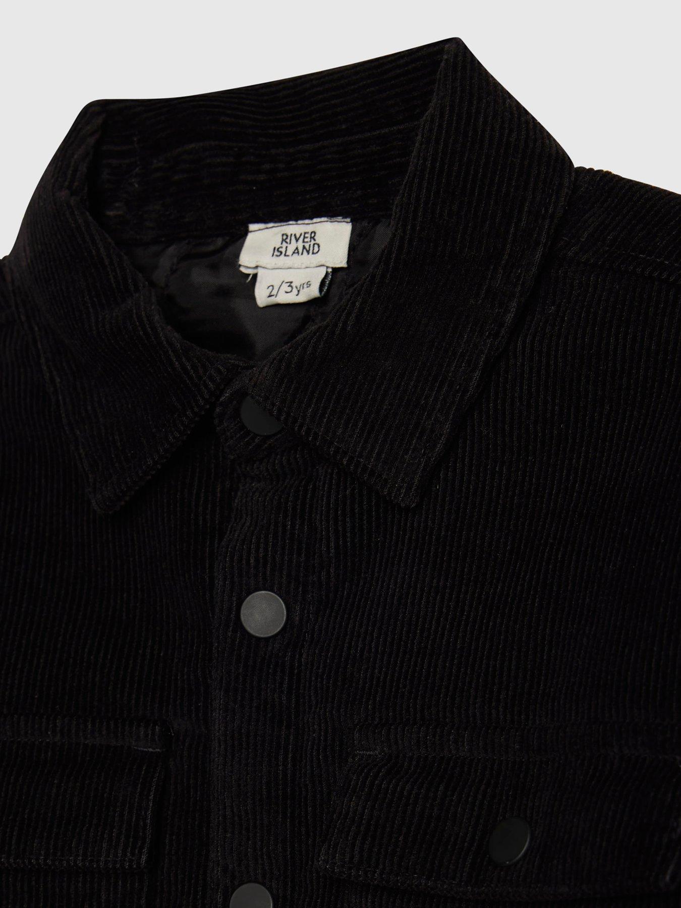  image of river-island-mini-boys-corduroy-lined-back-print-shacket-black