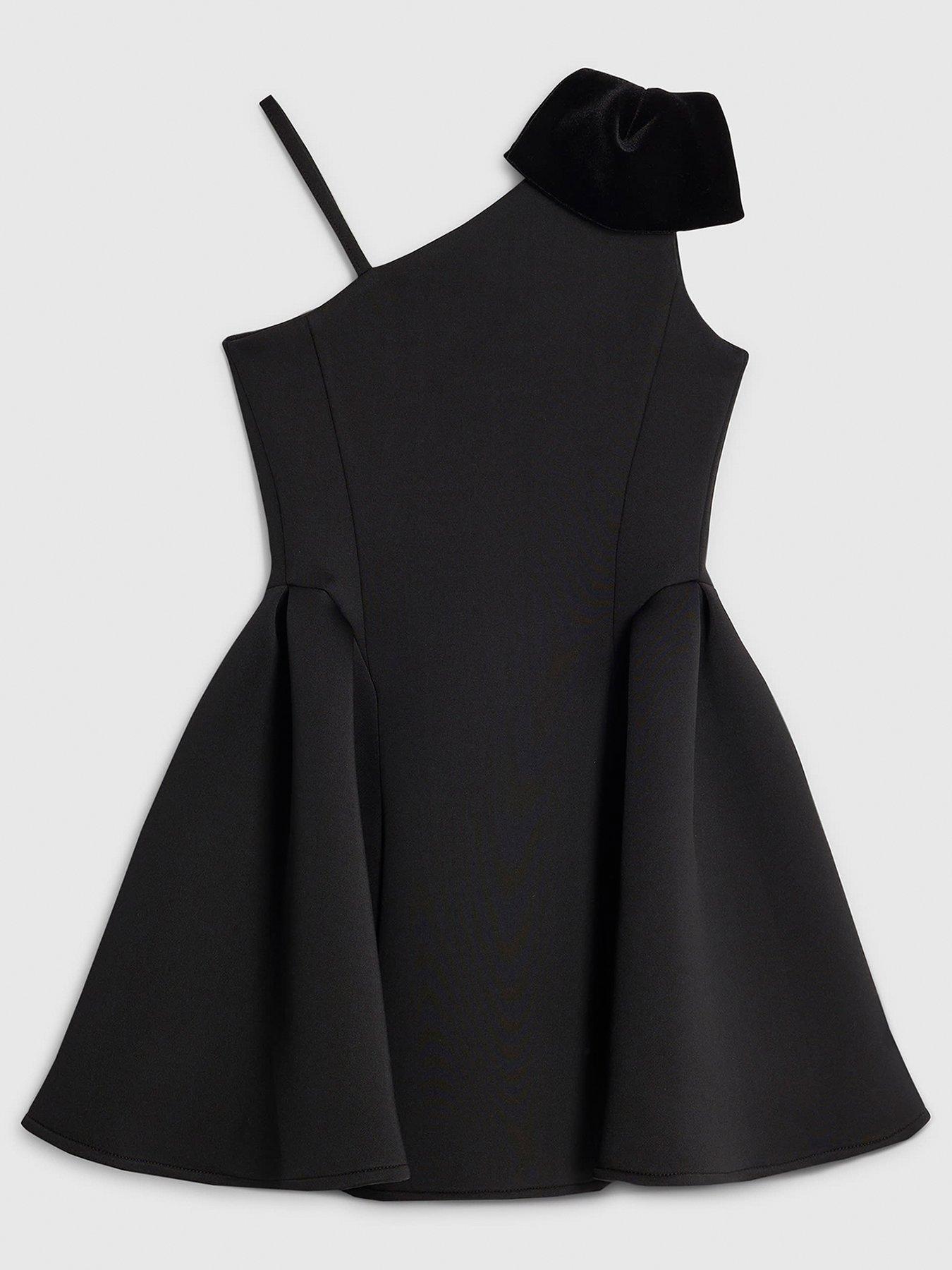  image of river-island-older-girls-one-shoulder-bow-skater-dress-black