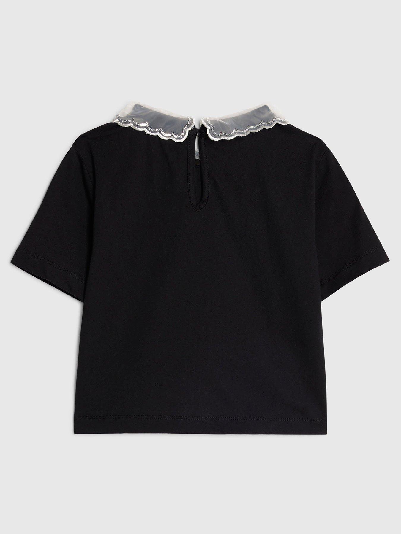 image of river-island-older-girls-lace-collar-beauty-diamante-t-shirt-black