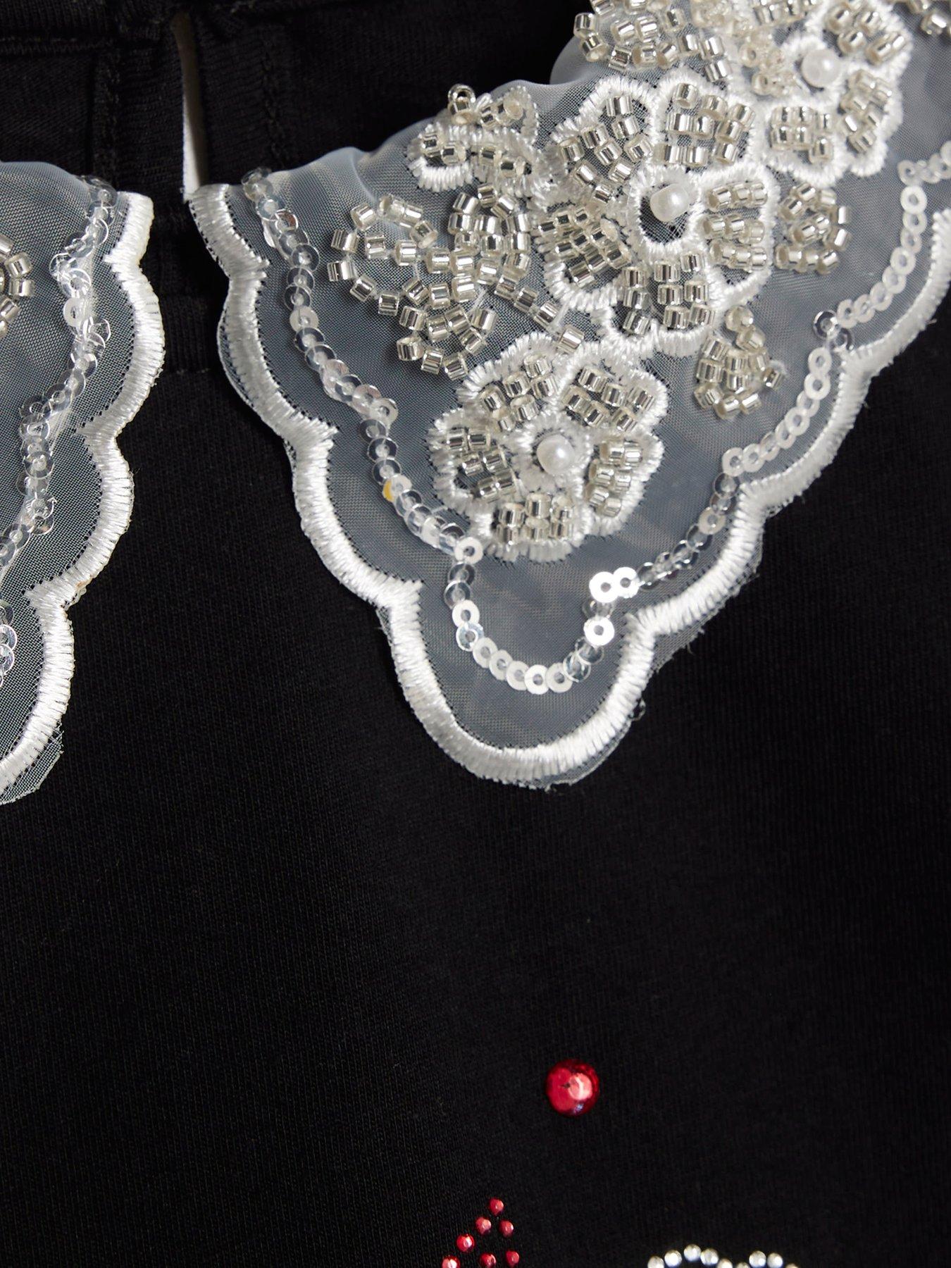  image of river-island-older-girls-lace-collar-beauty-diamante-t-shirt-black