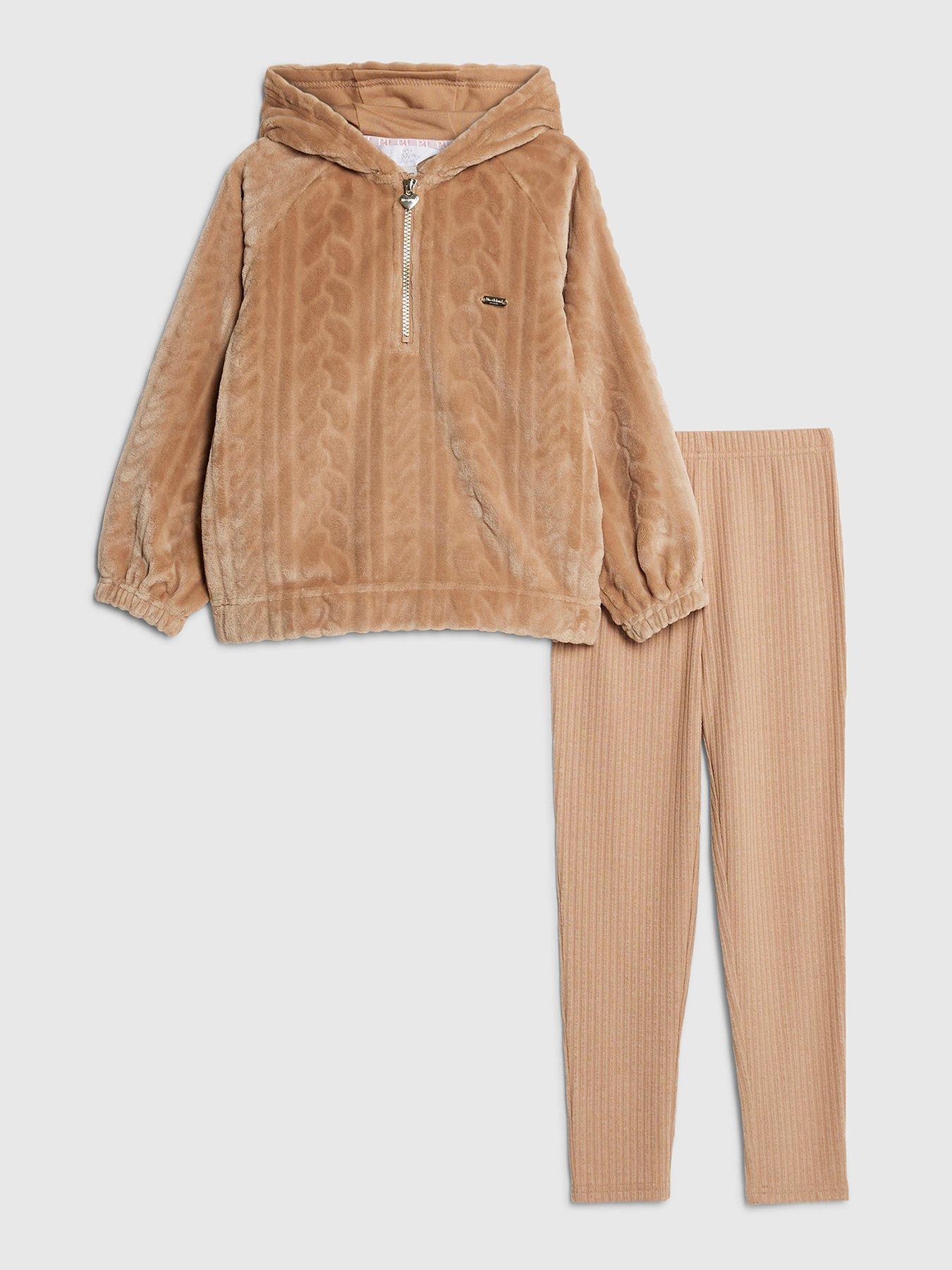  image of river-island-older-girls-cosy-cable-legging-set-beige