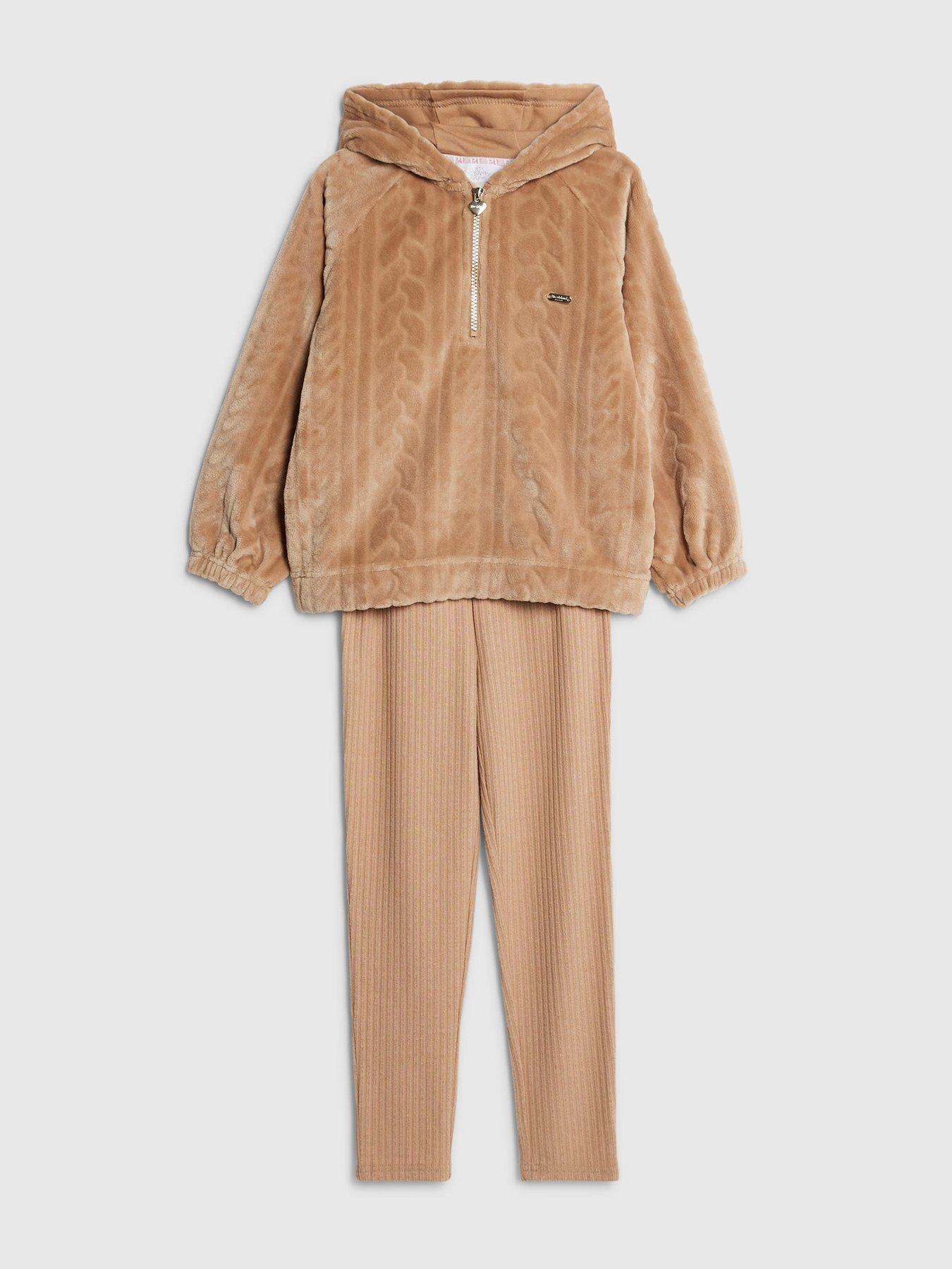  image of river-island-older-girls-cosy-cable-legging-set-beige