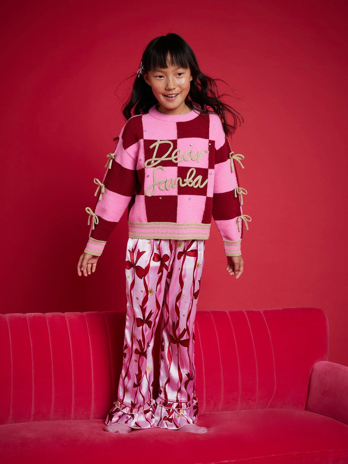 River Island Older Girls Nephthys Bow Santa Christmas Jumper - Pink