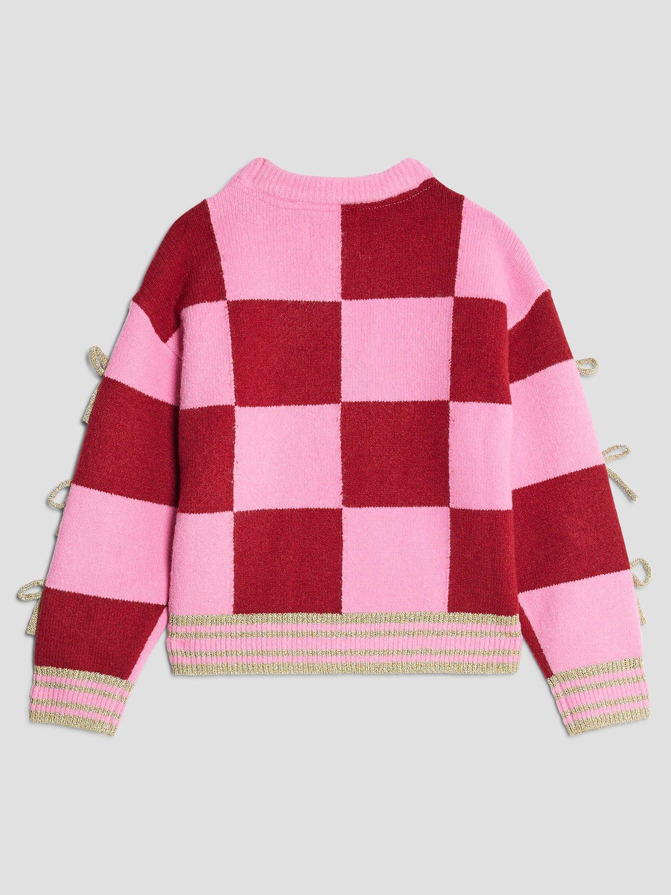 Image 3 of 5 of River Island Older Girls Nephthys Bow Santa Christmas Jumper - Pink