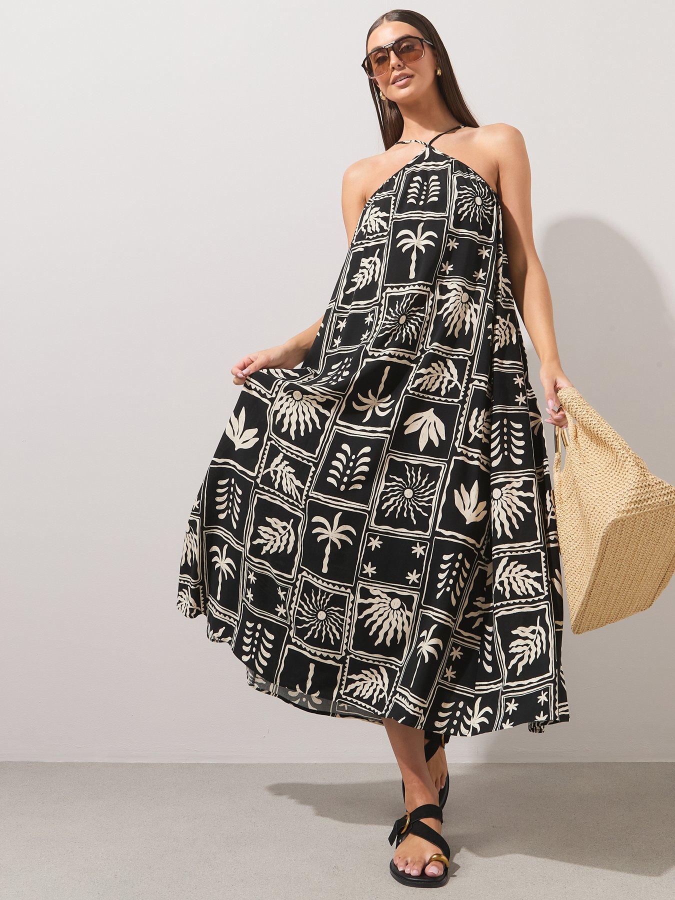 The Very Collection Mono Print Halter Neck Dress - Multi
