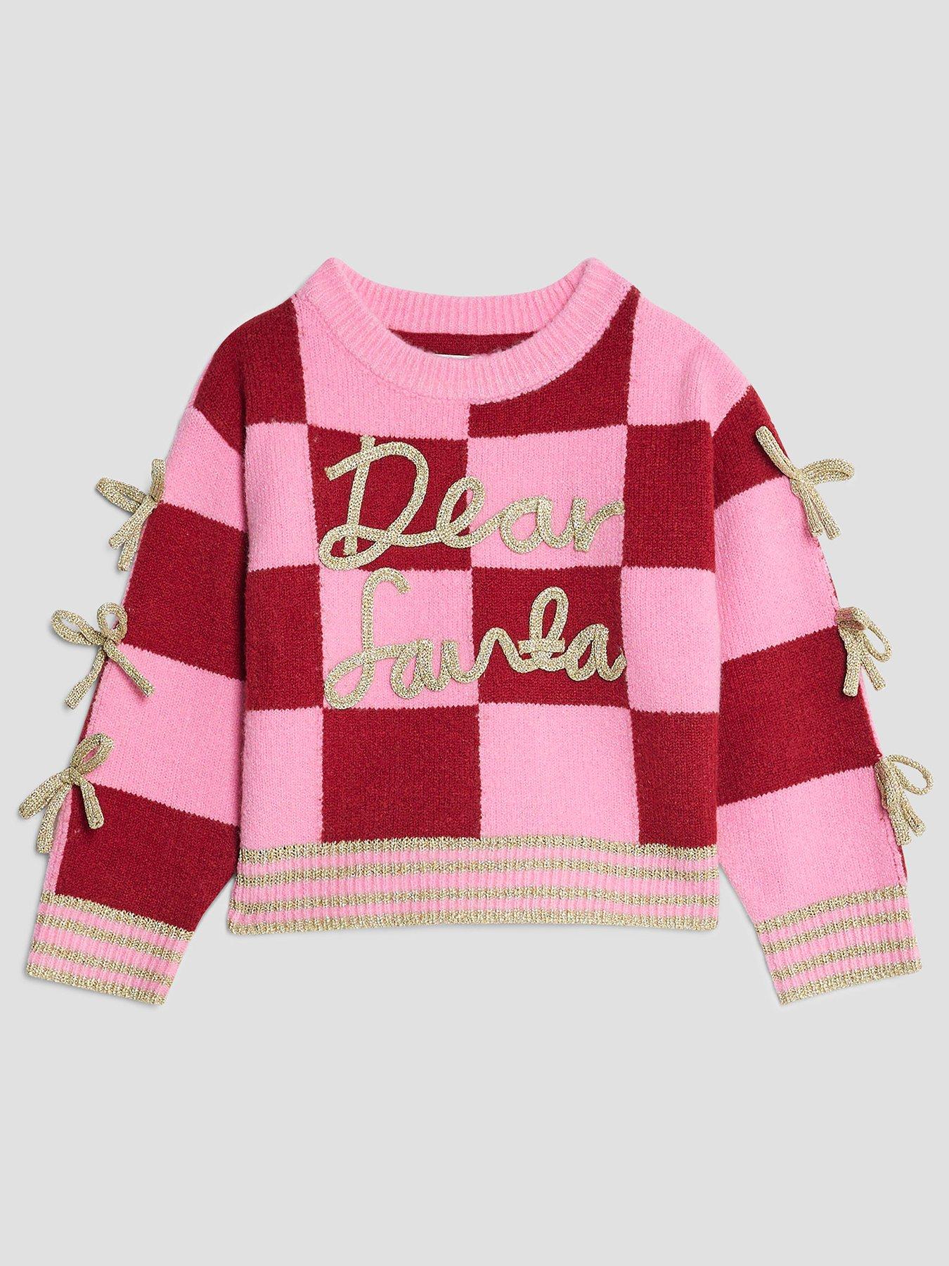  image of river-island-mini-girls-nephthys-bow-santa-christmas-jumper-pink