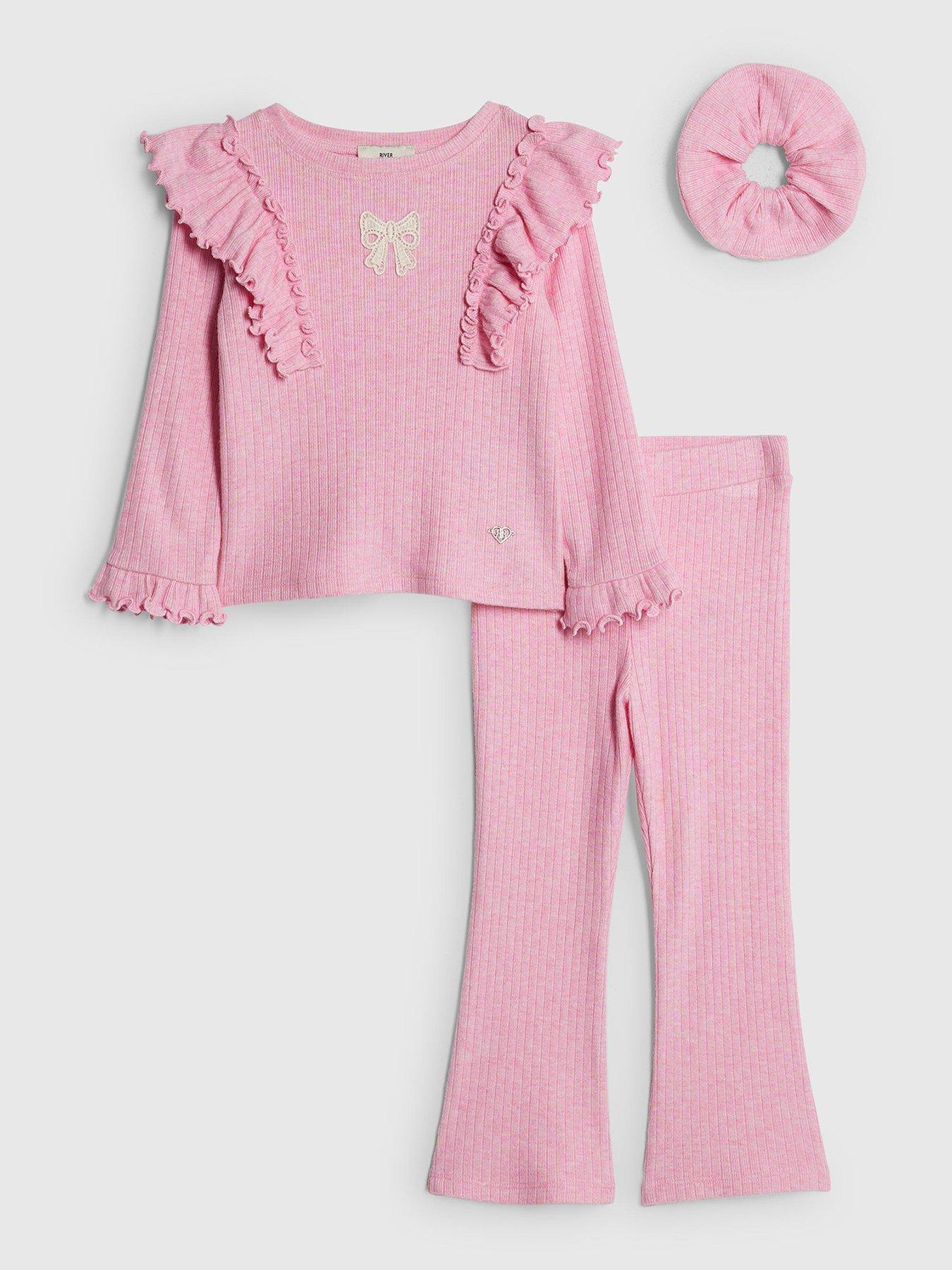 river-island-mini-girls-bow-frill-shoulder-top-set-pink
