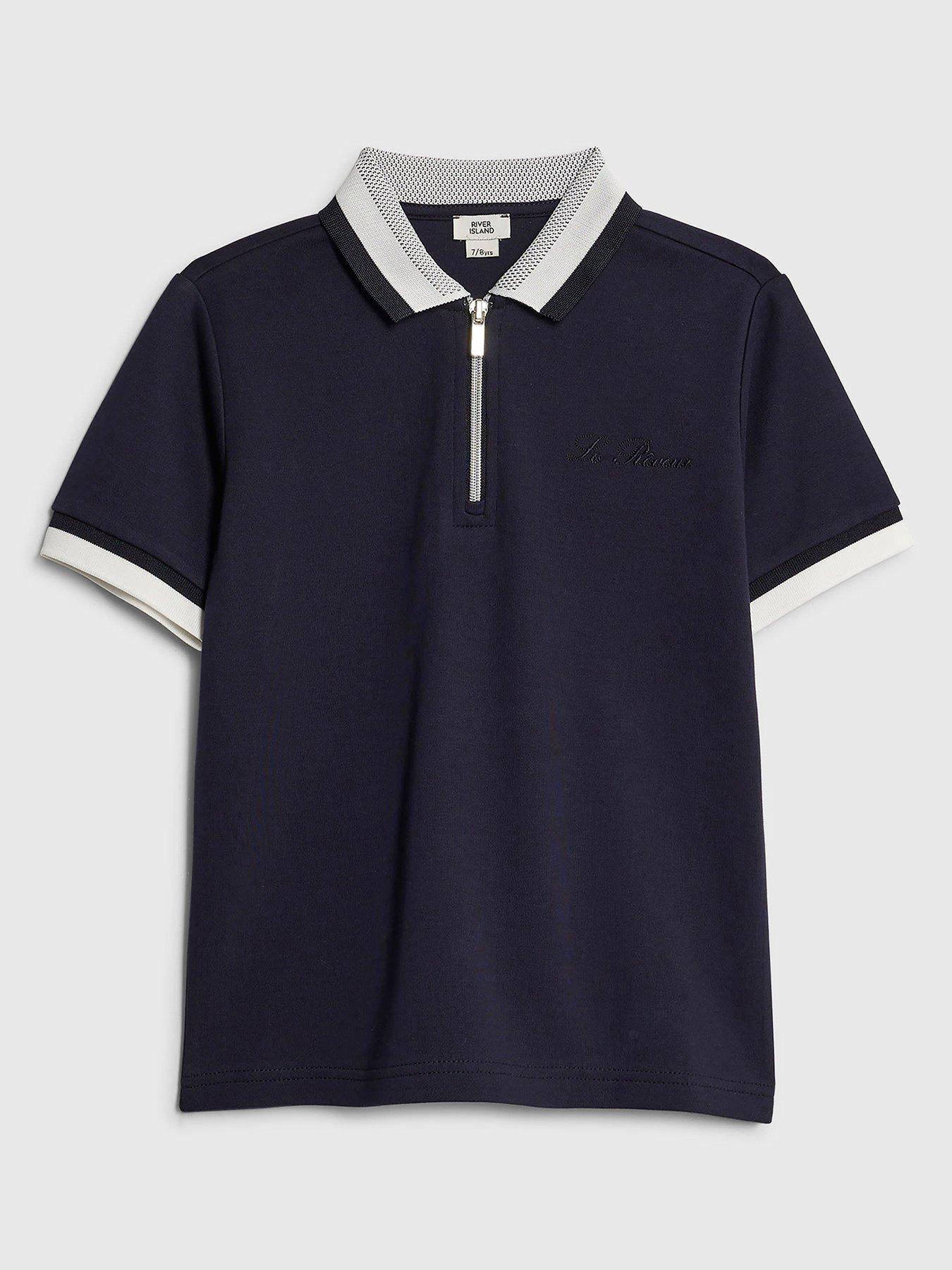 River Island Older Boys Interest Collar Polo Shirt - Navy