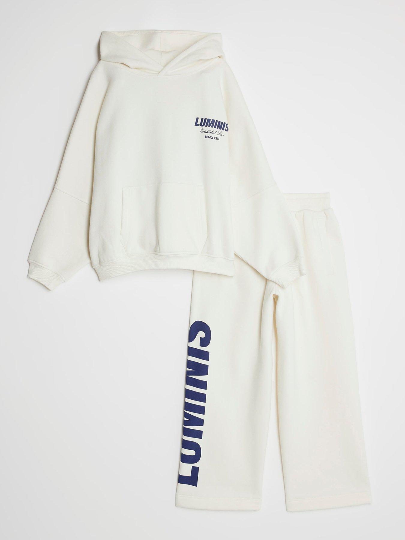  image of river-island-older-boys-luminis-back-print-hoodie-set-cream