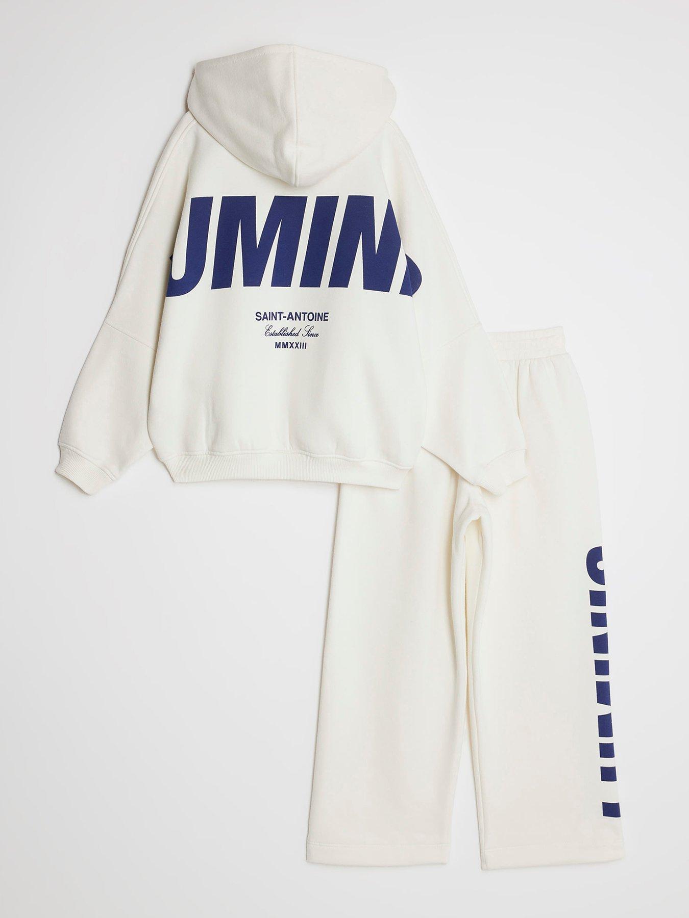  image of river-island-older-boys-luminis-back-print-hoodie-set-cream