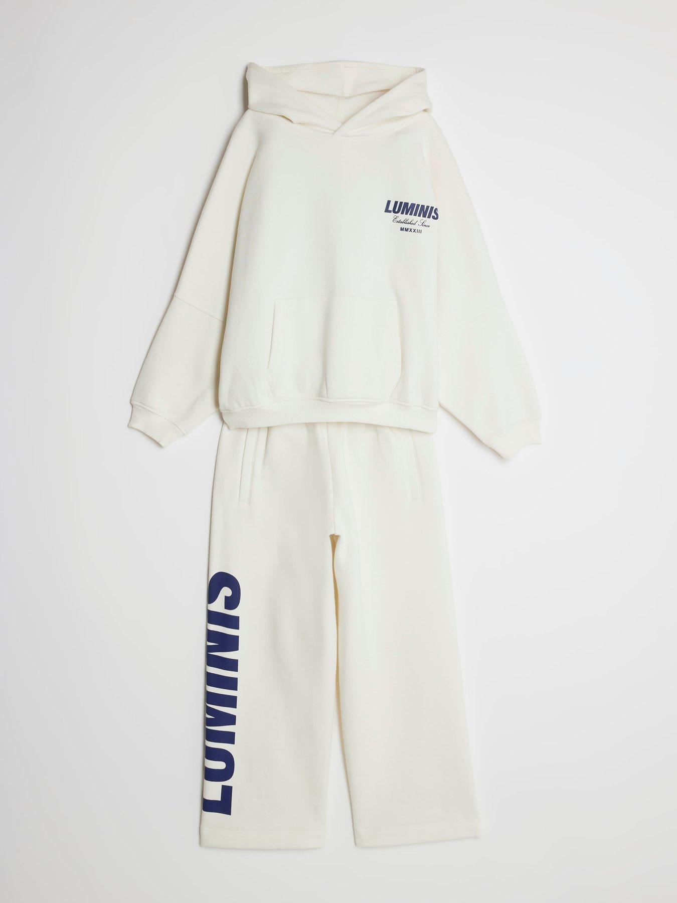  image of river-island-older-boys-luminis-back-print-hoodie-set-cream