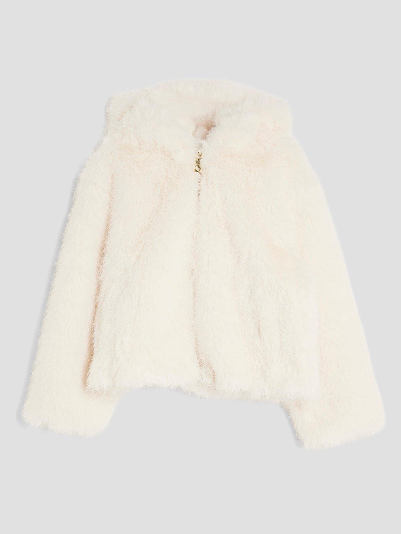  image of river-island-older-girls-hooded-faux-fur-bomber-jacket-cream