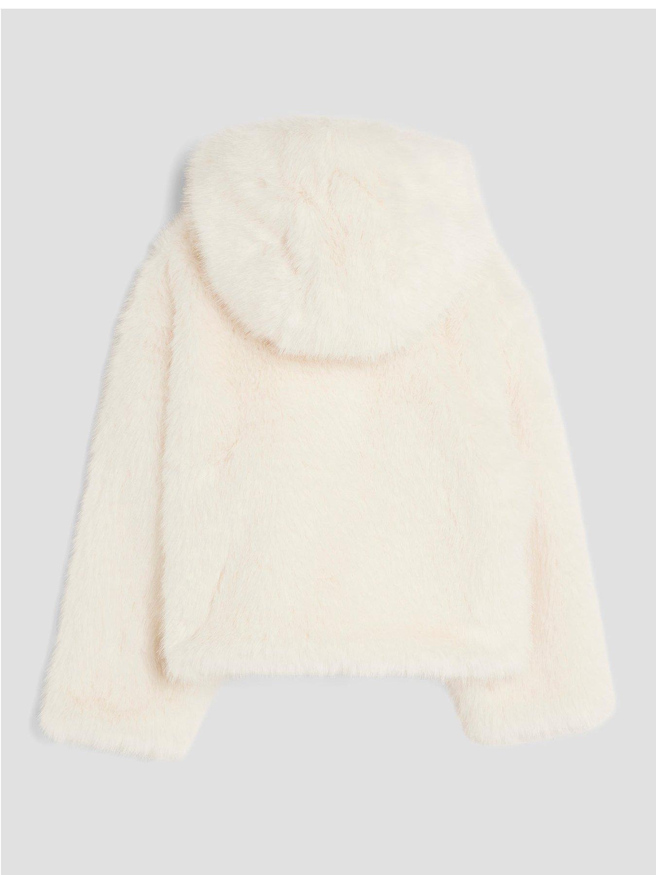  image of river-island-older-girls-hooded-faux-fur-bomber-jacket-cream