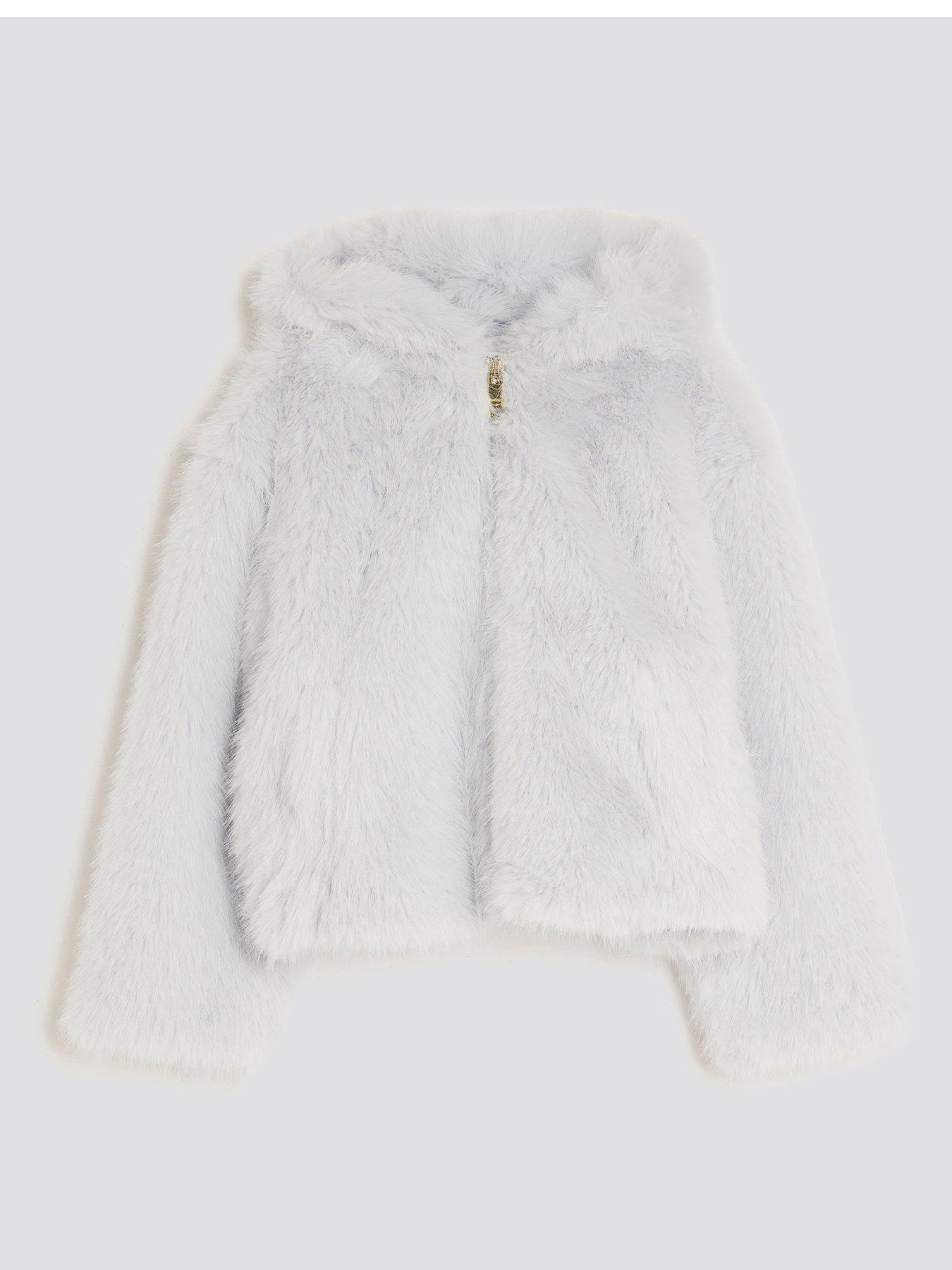  image of river-island-older-girls-hooded-faux-fur-bomber-jacket-light-blue