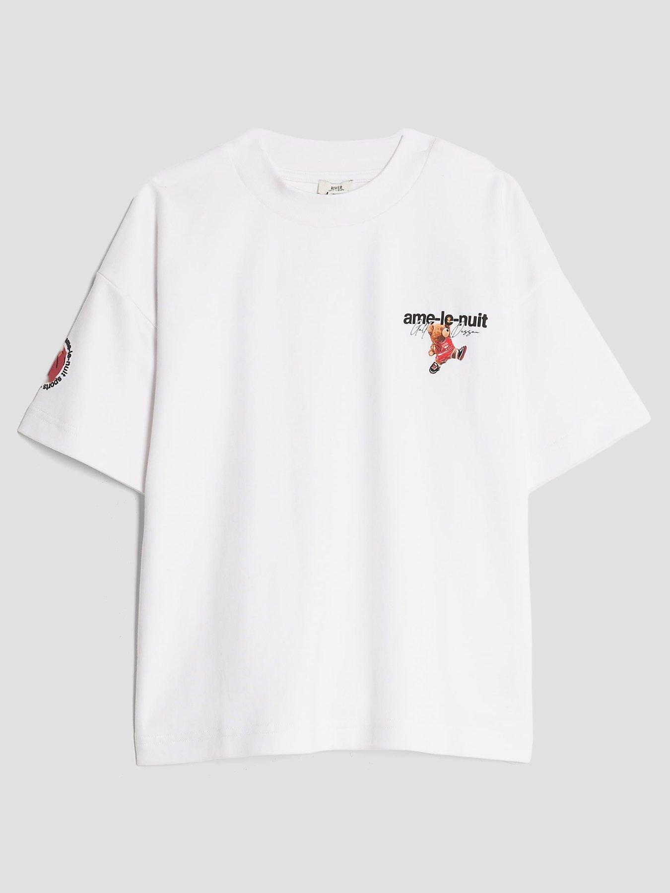Image 1 of 4 of River Island Older Boys Back Print Ame Le Nuit Bear Baller T-Shirt - White