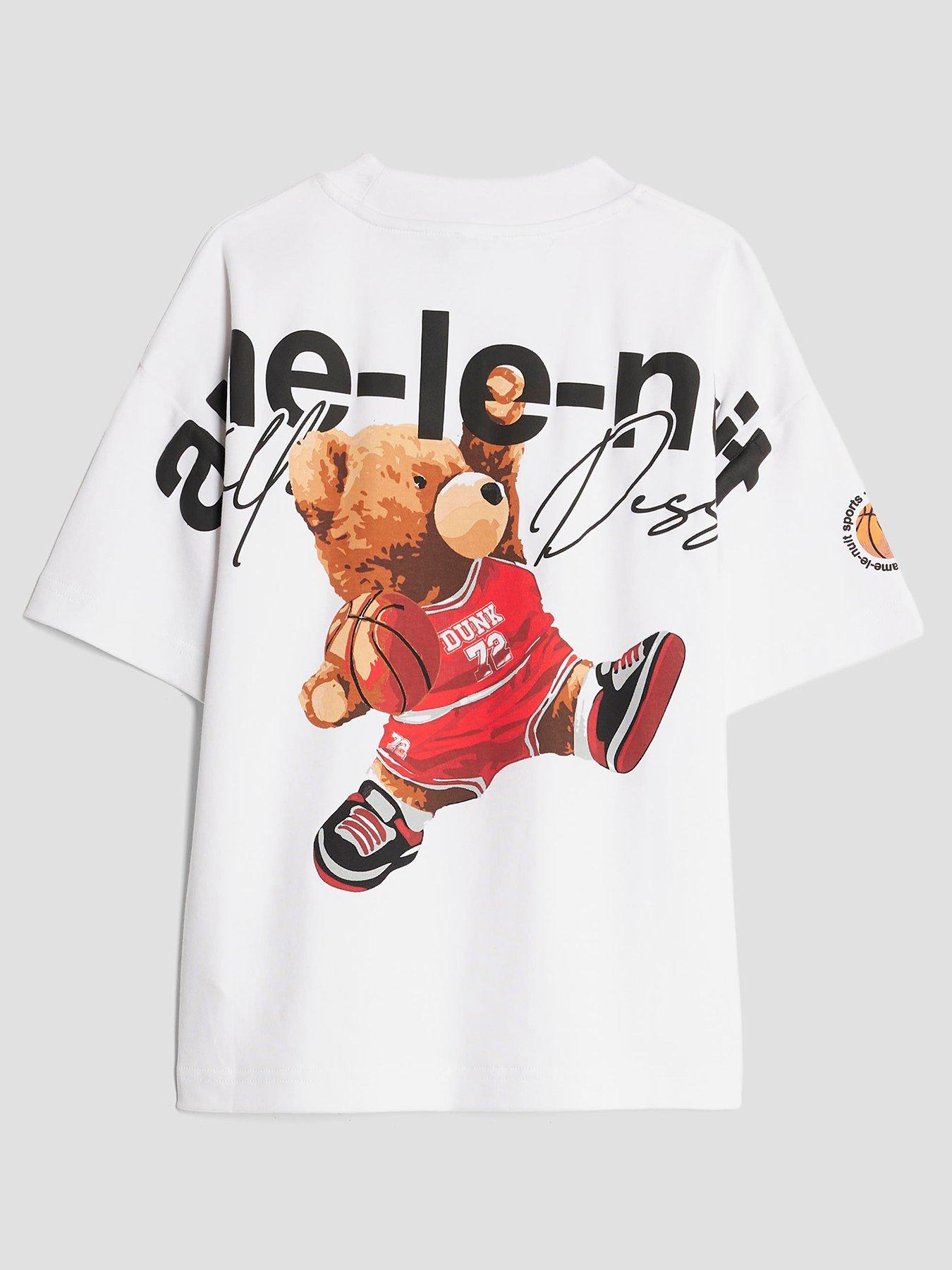 Image 2 of 4 of River Island Older Boys Back Print Ame Le Nuit Bear Baller T-Shirt - White