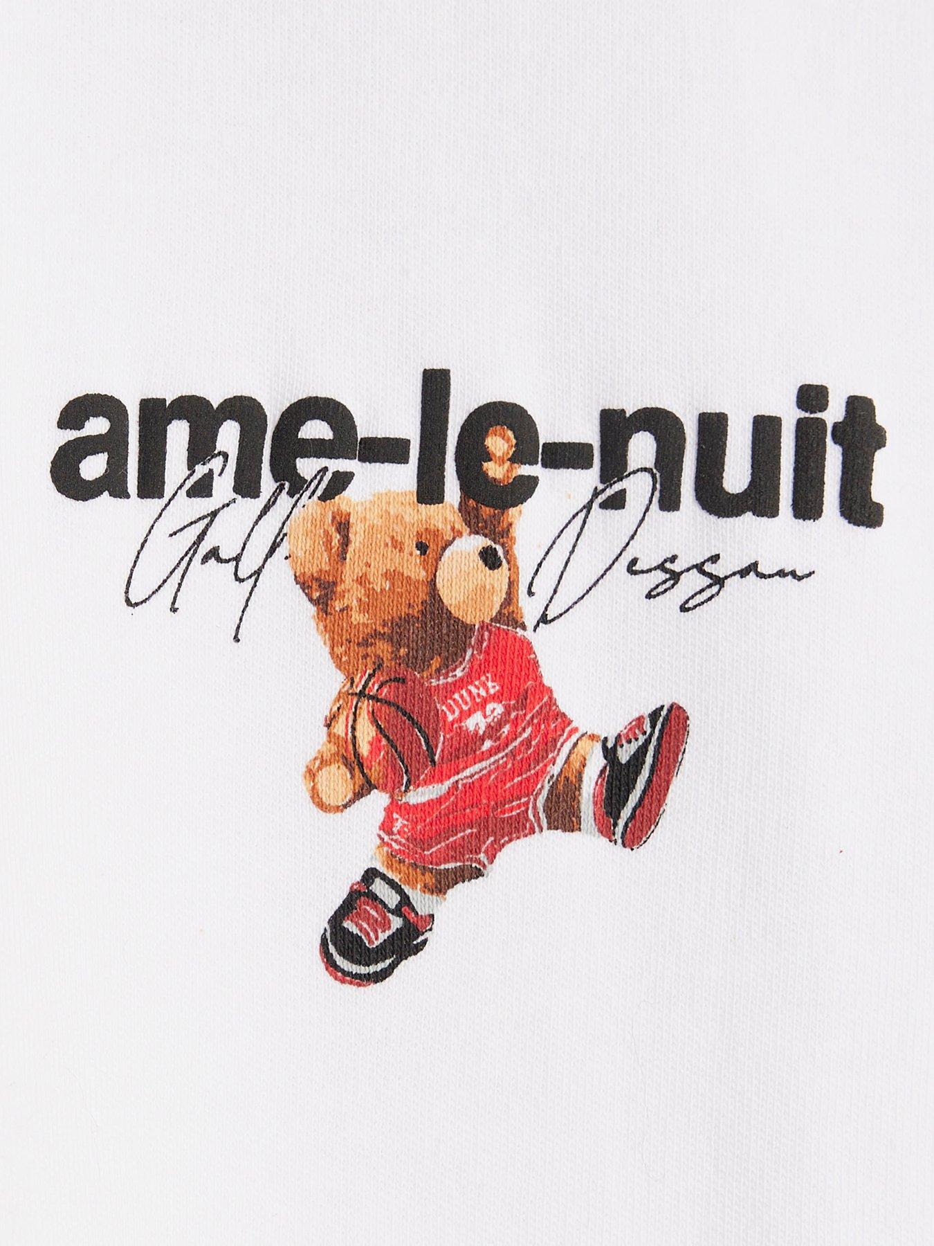 Image 4 of 4 of River Island Older Boys Back Print Ame Le Nuit Bear Baller T-Shirt - White