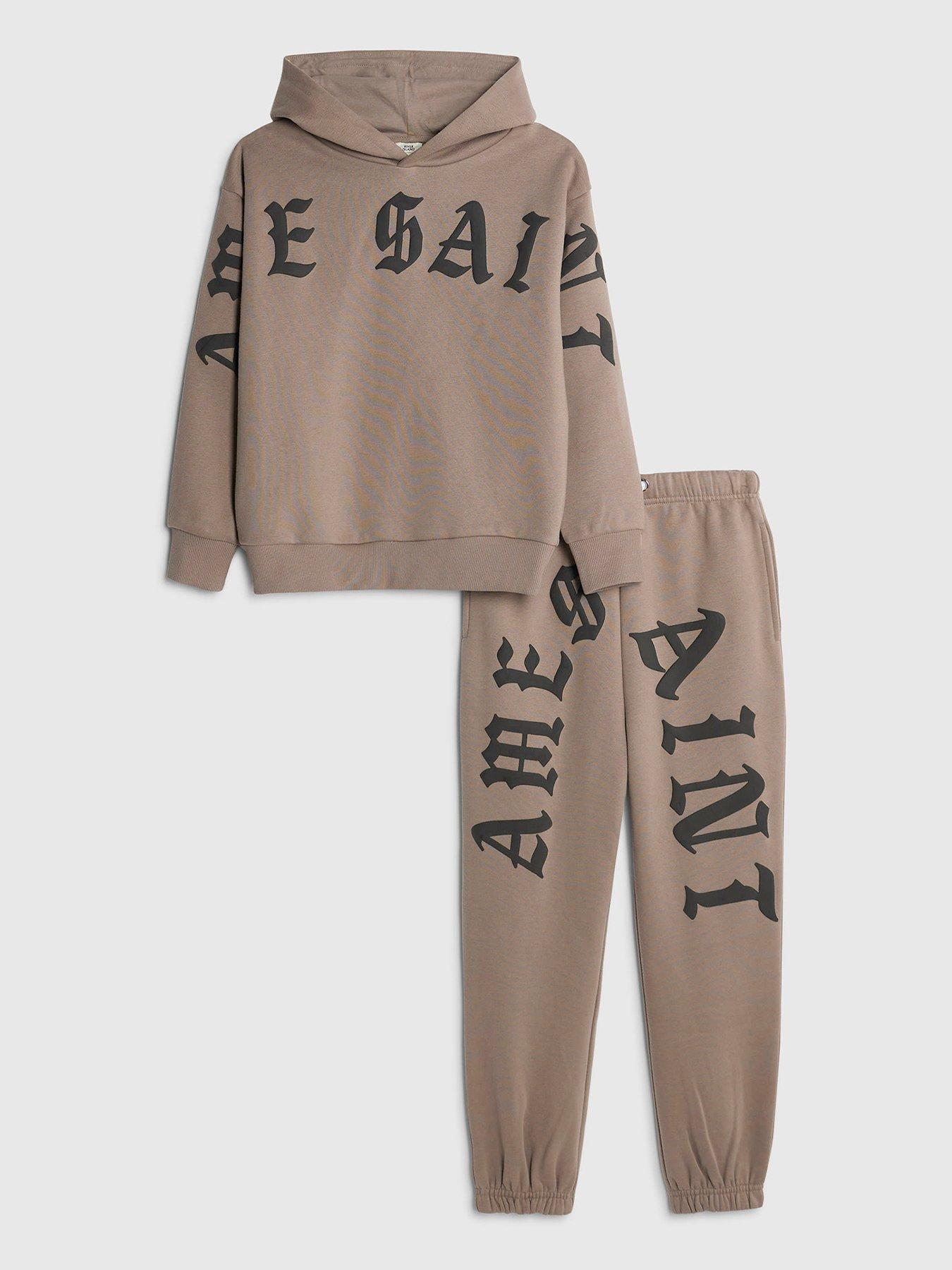 River Island Older Boys Ame Saint Hoodie Set - Brown