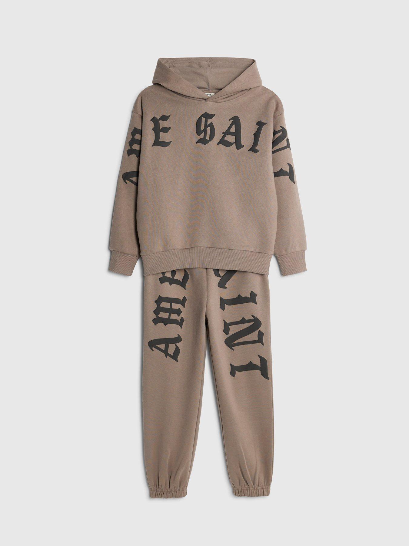  image of river-island-older-boys-ame-saint-hoodie-set-brown
