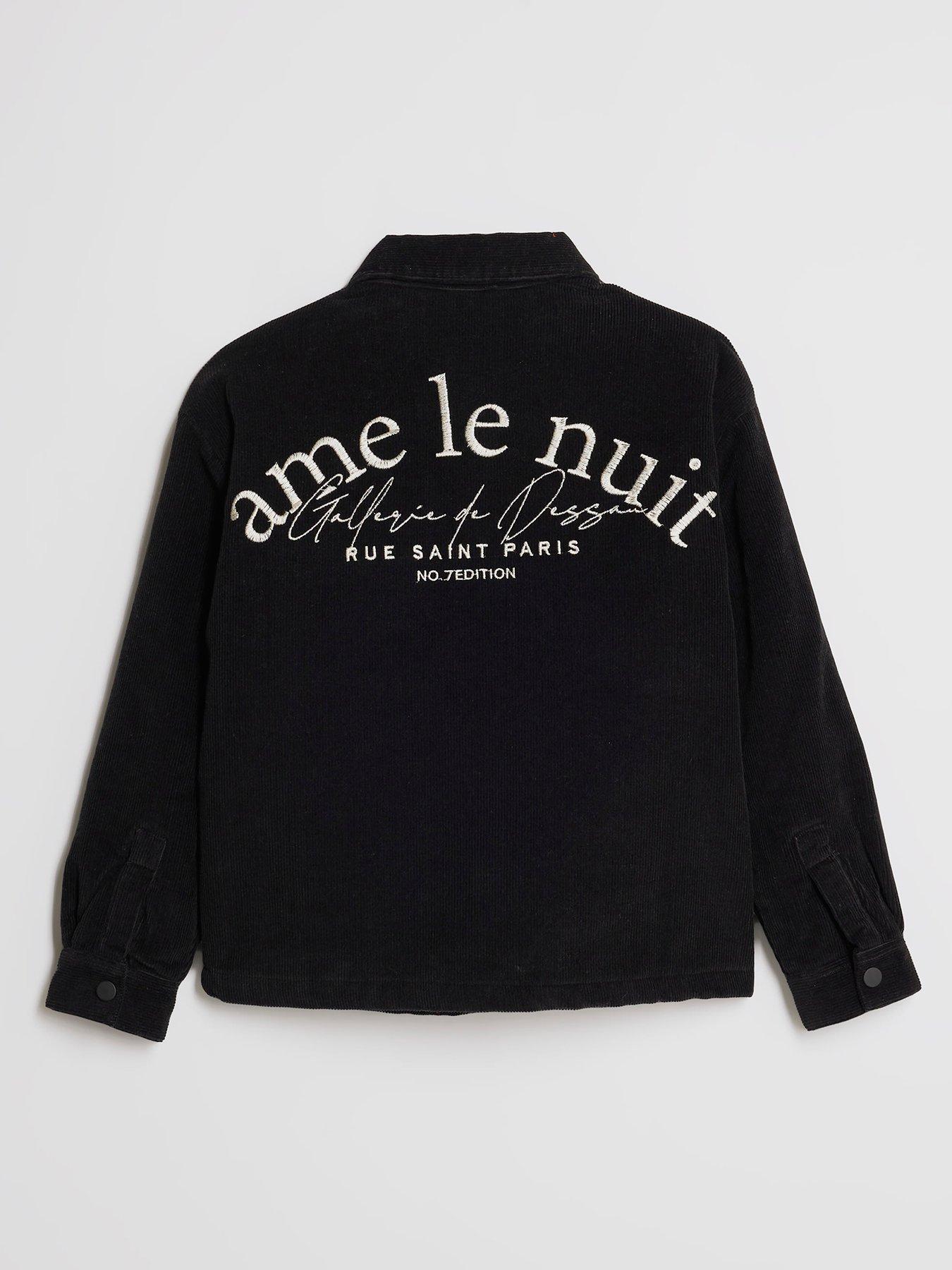  image of river-island-older-boys-corduroy-lined-back-print-shacket-black