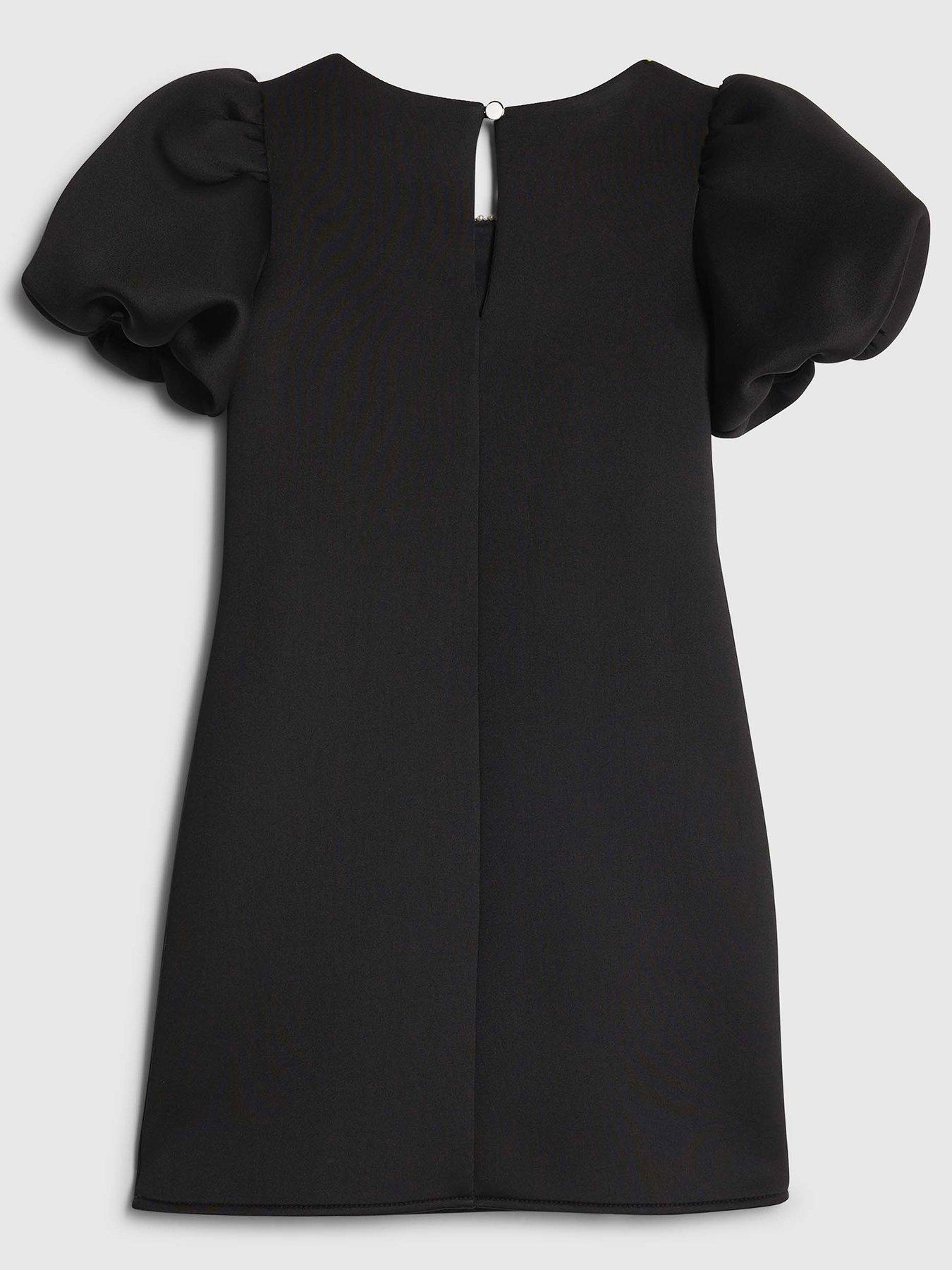  image of river-island-older-girls-bow-hem-puff-sleeve-dress-black