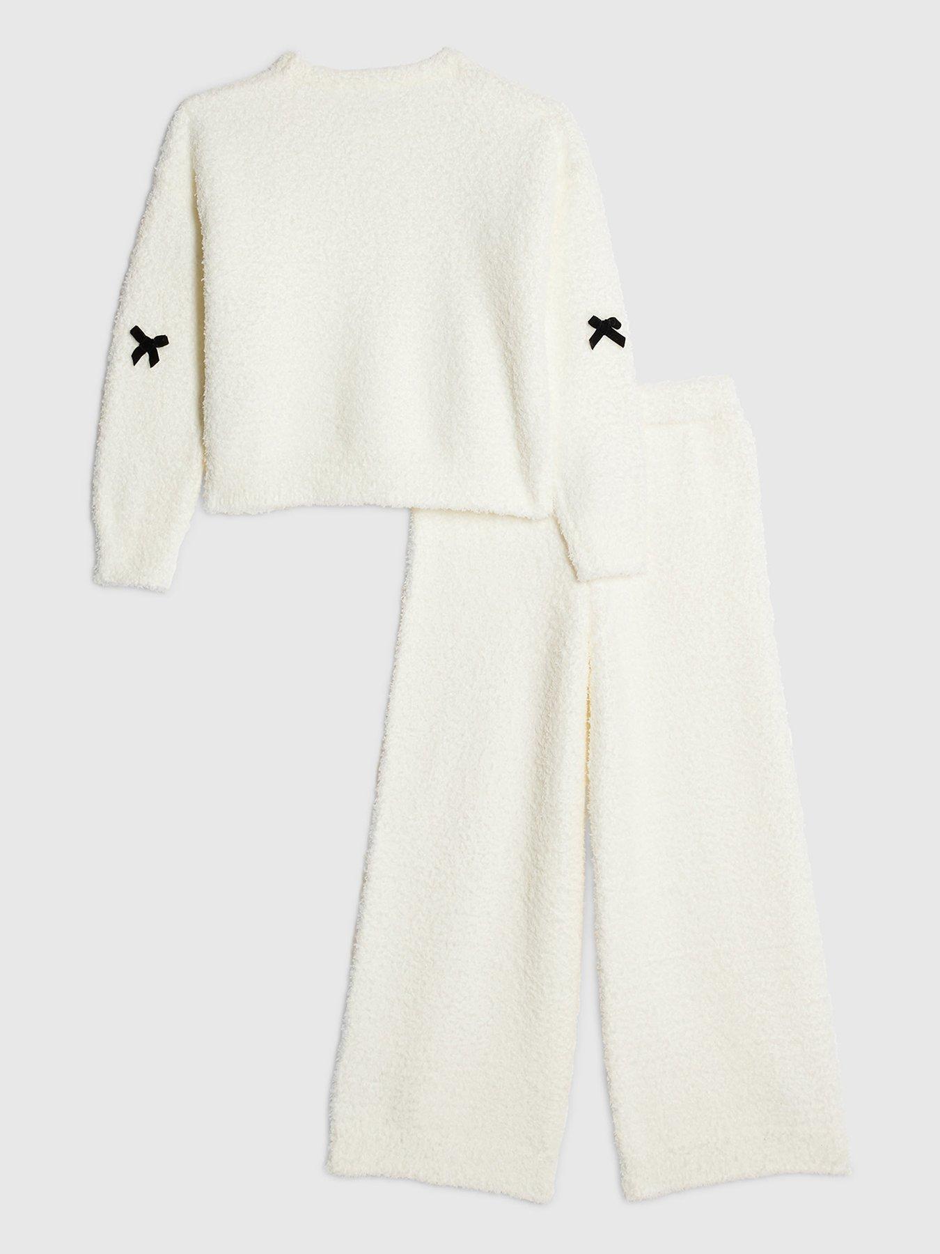  image of river-island-older-girls-3d-bow-loungewear-set-cream