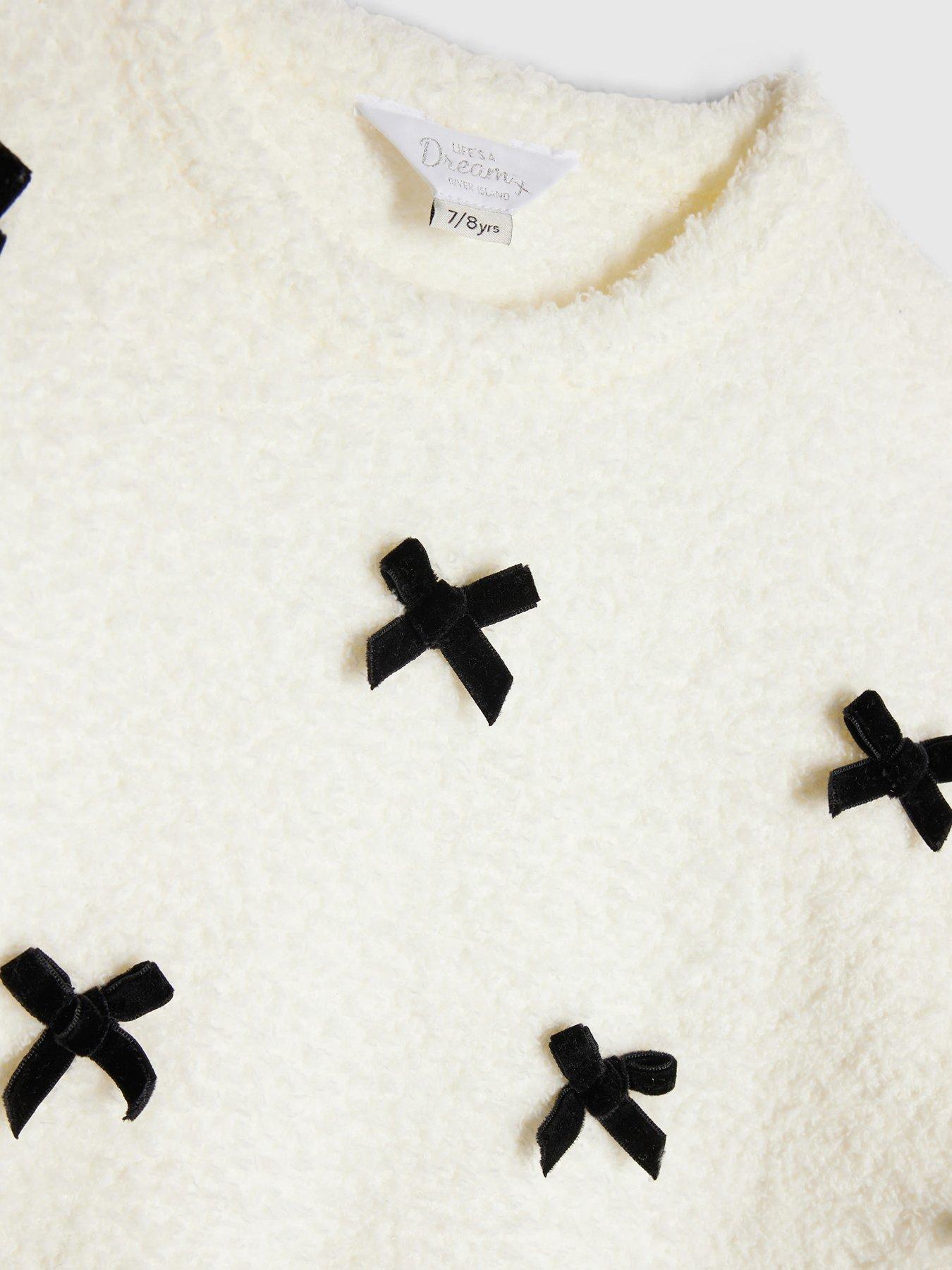  image of river-island-older-girls-3d-bow-loungewear-set-cream