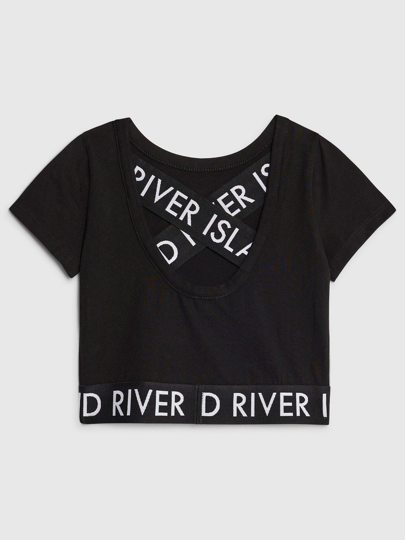  image of river-island-older-girls-cross-back-waistband-top-black