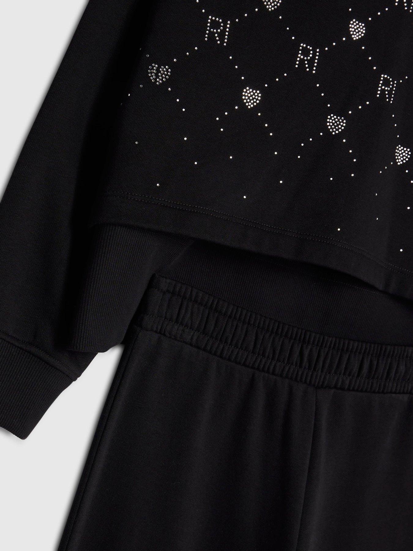  image of river-island-older-girls-embellished-hoodie-set-black