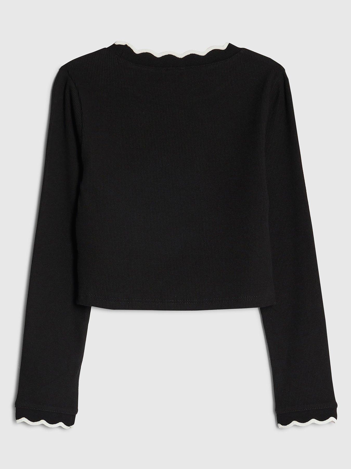 back image of river-island-older-girls-scallop-trim-long-sleeved-top-black